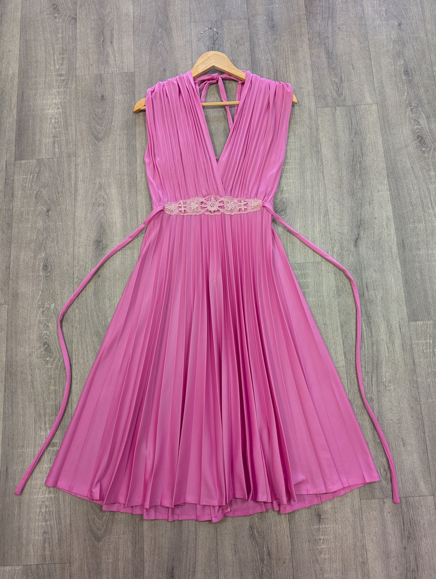 1970s pink pleated dress - S/8/10