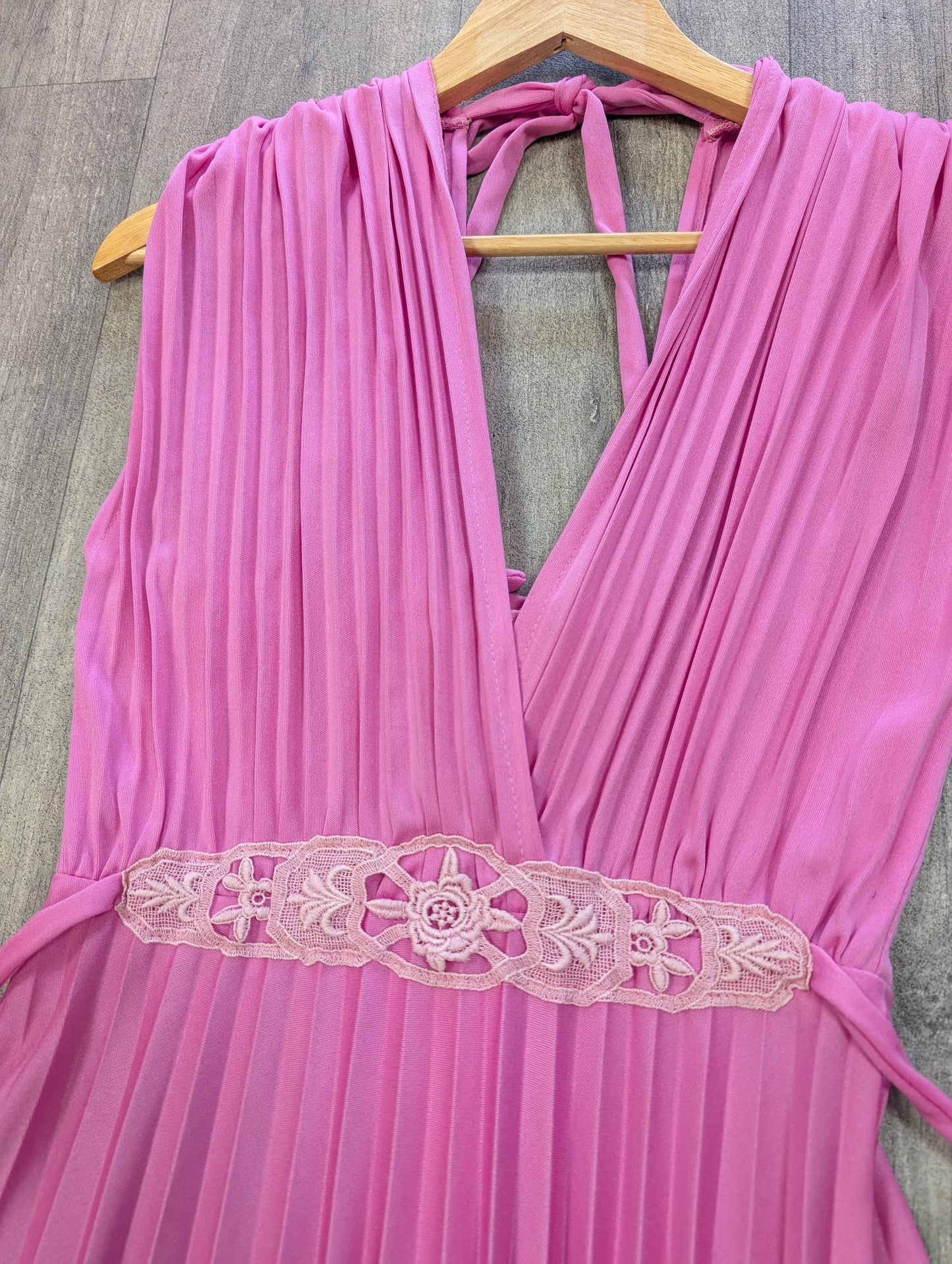 1970s pink pleated dress - S/8/10