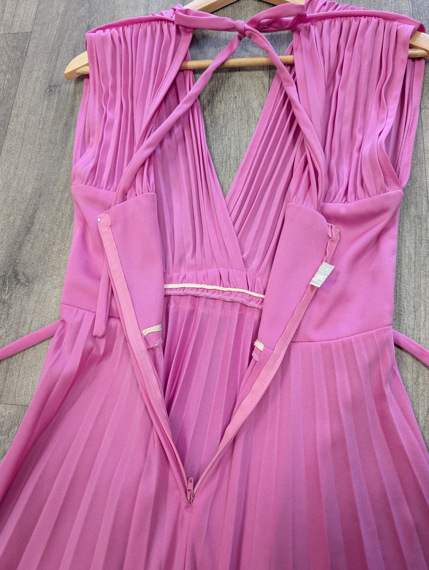 1970s pink pleated dress - S/8/10