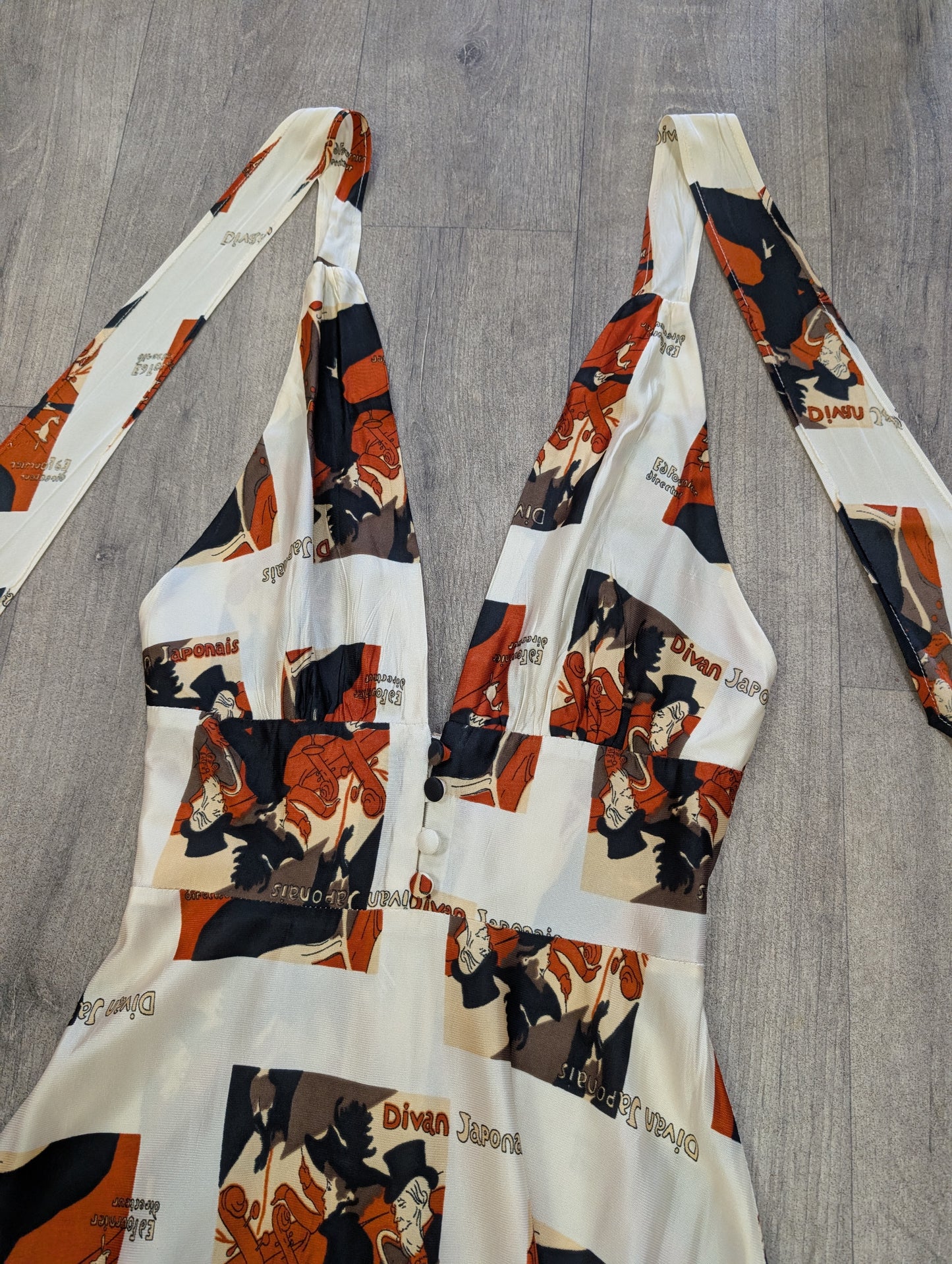 1970s Toulouse Lautrec print maxi dress - S/8