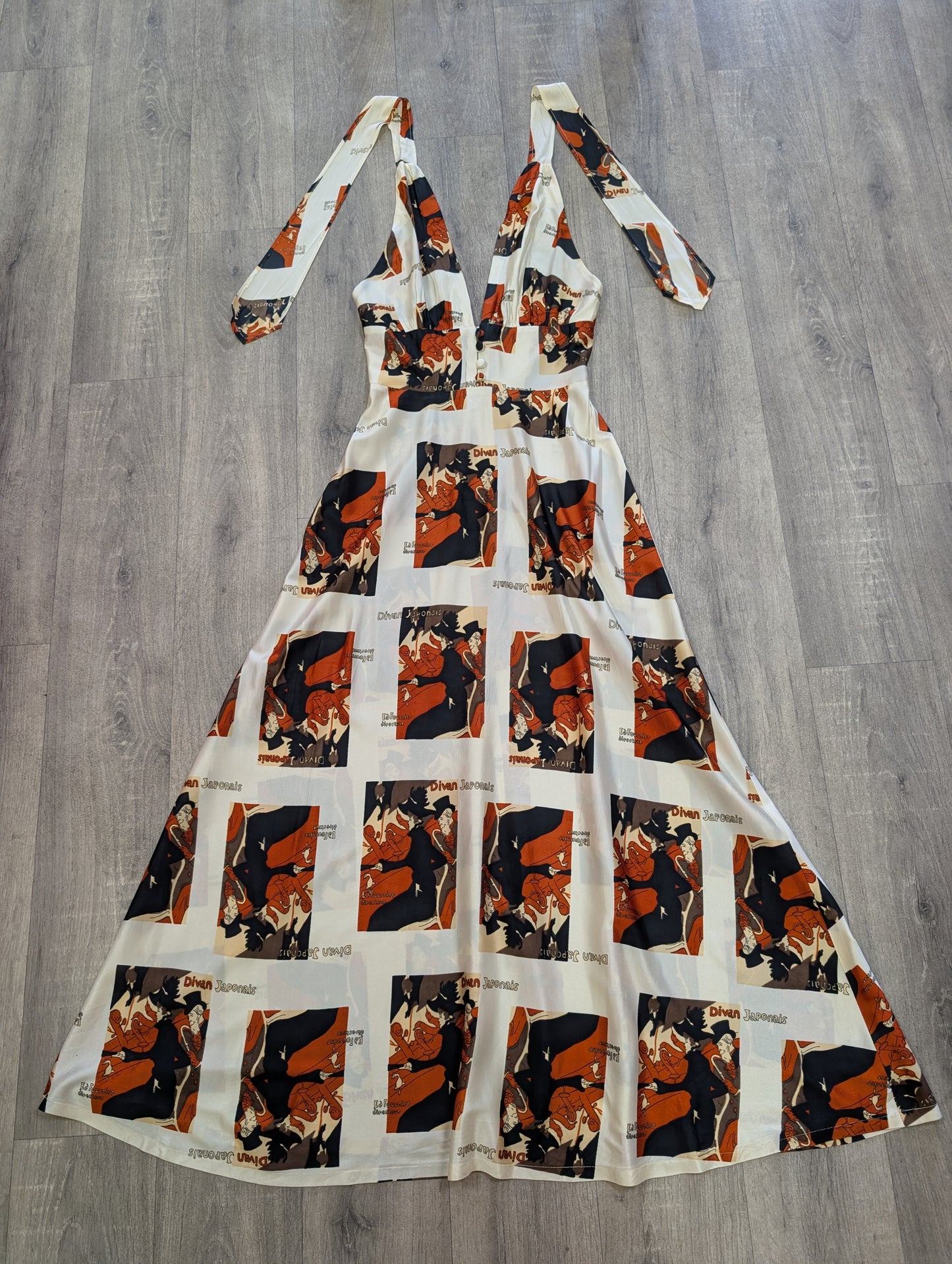 1970s Toulouse Lautrec print maxi dress - S/8