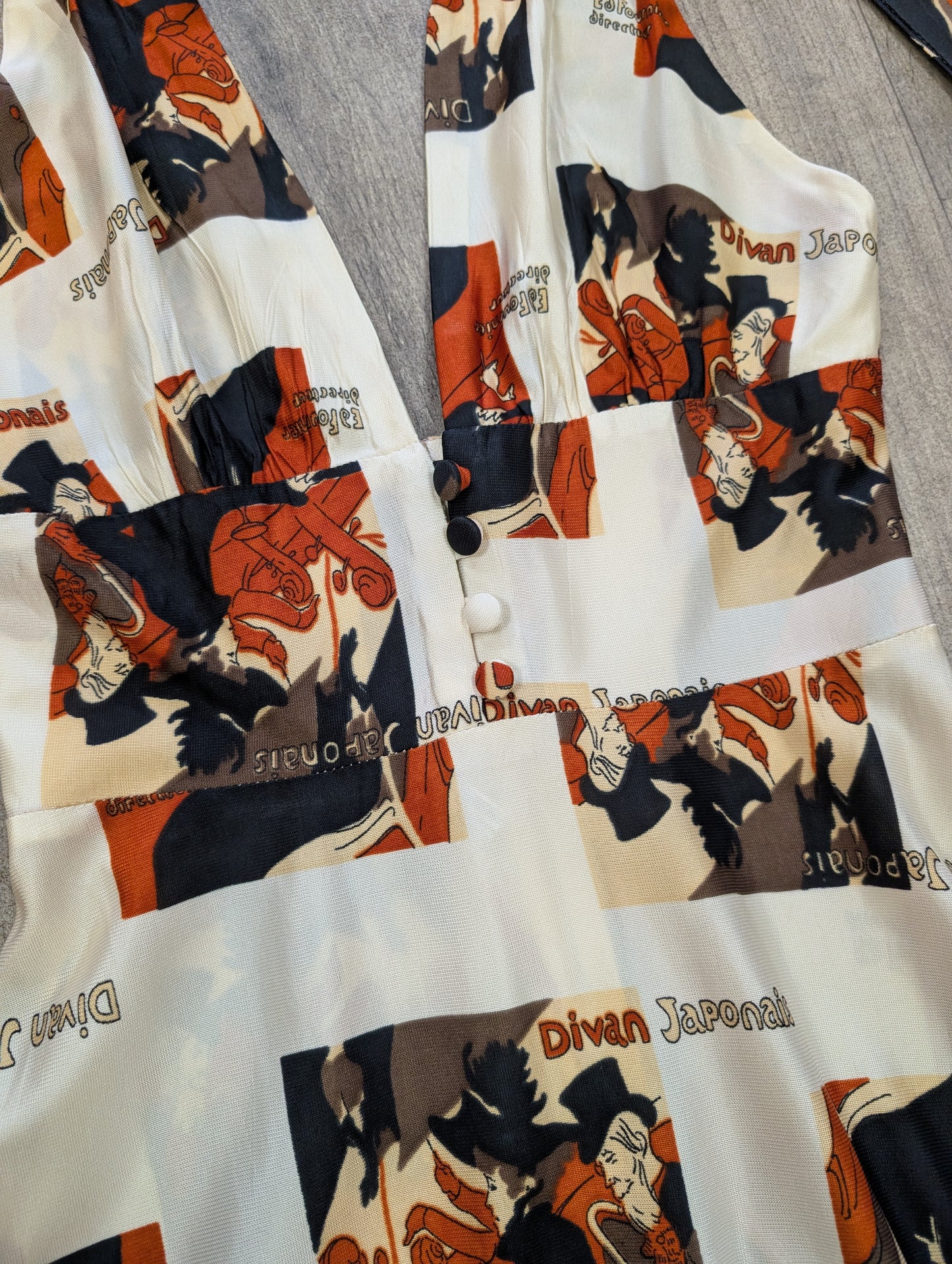1970s Toulouse Lautrec print maxi dress - S/8