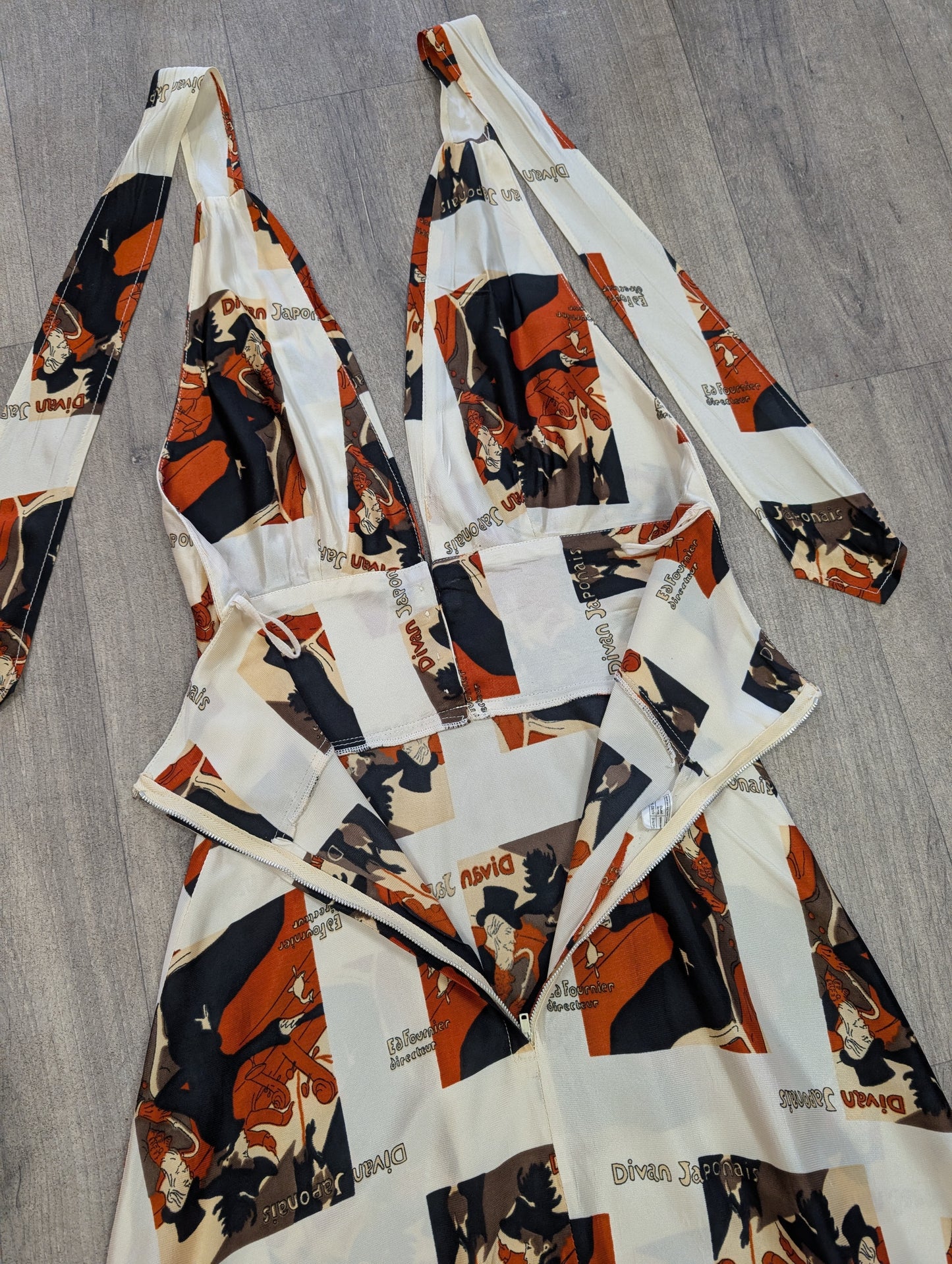 1970s Toulouse Lautrec print maxi dress - S/8