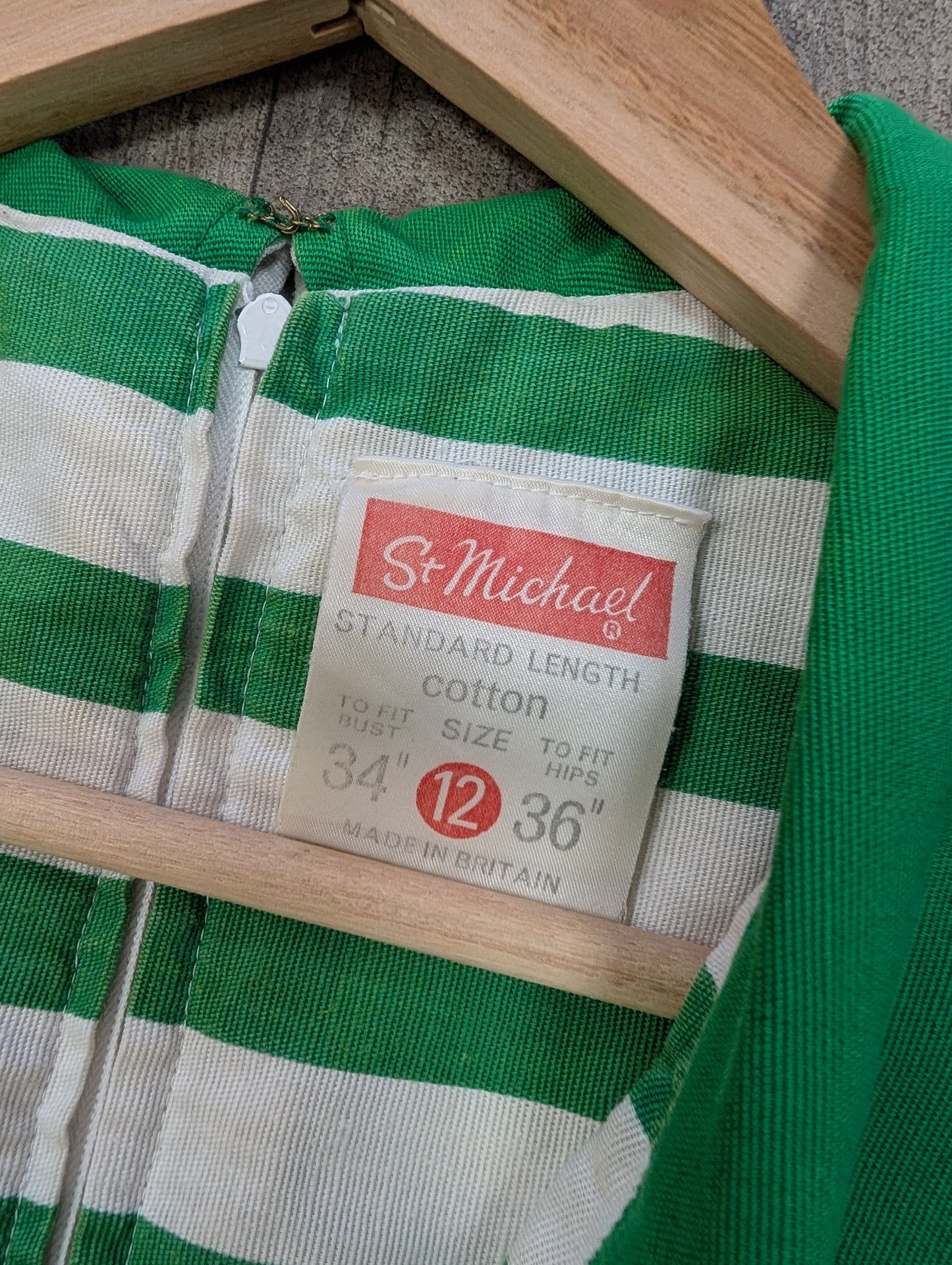 1970s St Michael green & white striped cotton dress - S/8