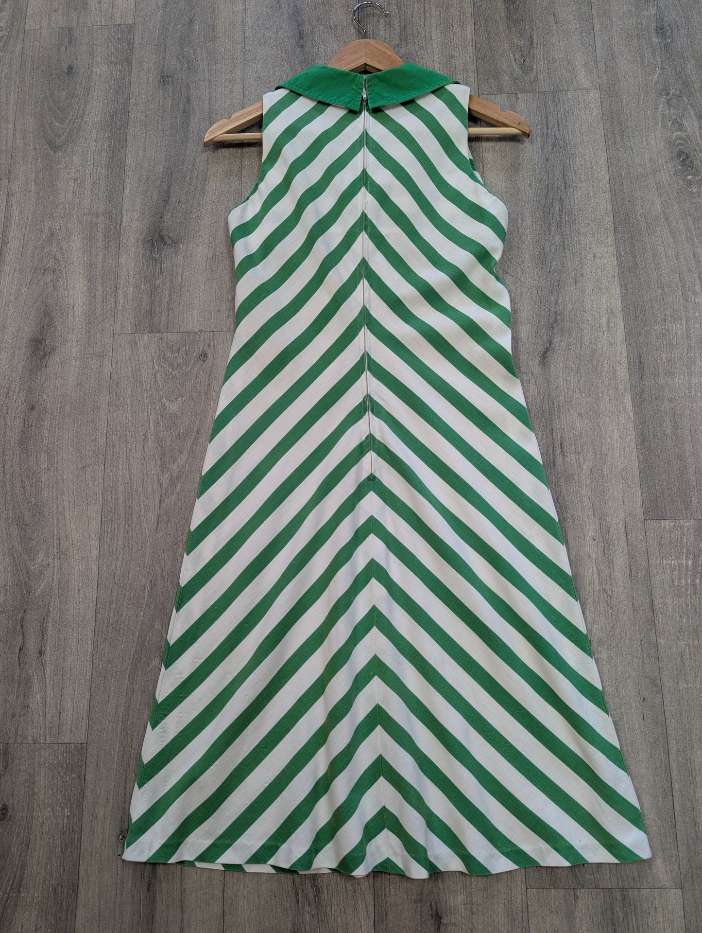 1970s St Michael green & white striped cotton dress - S/8