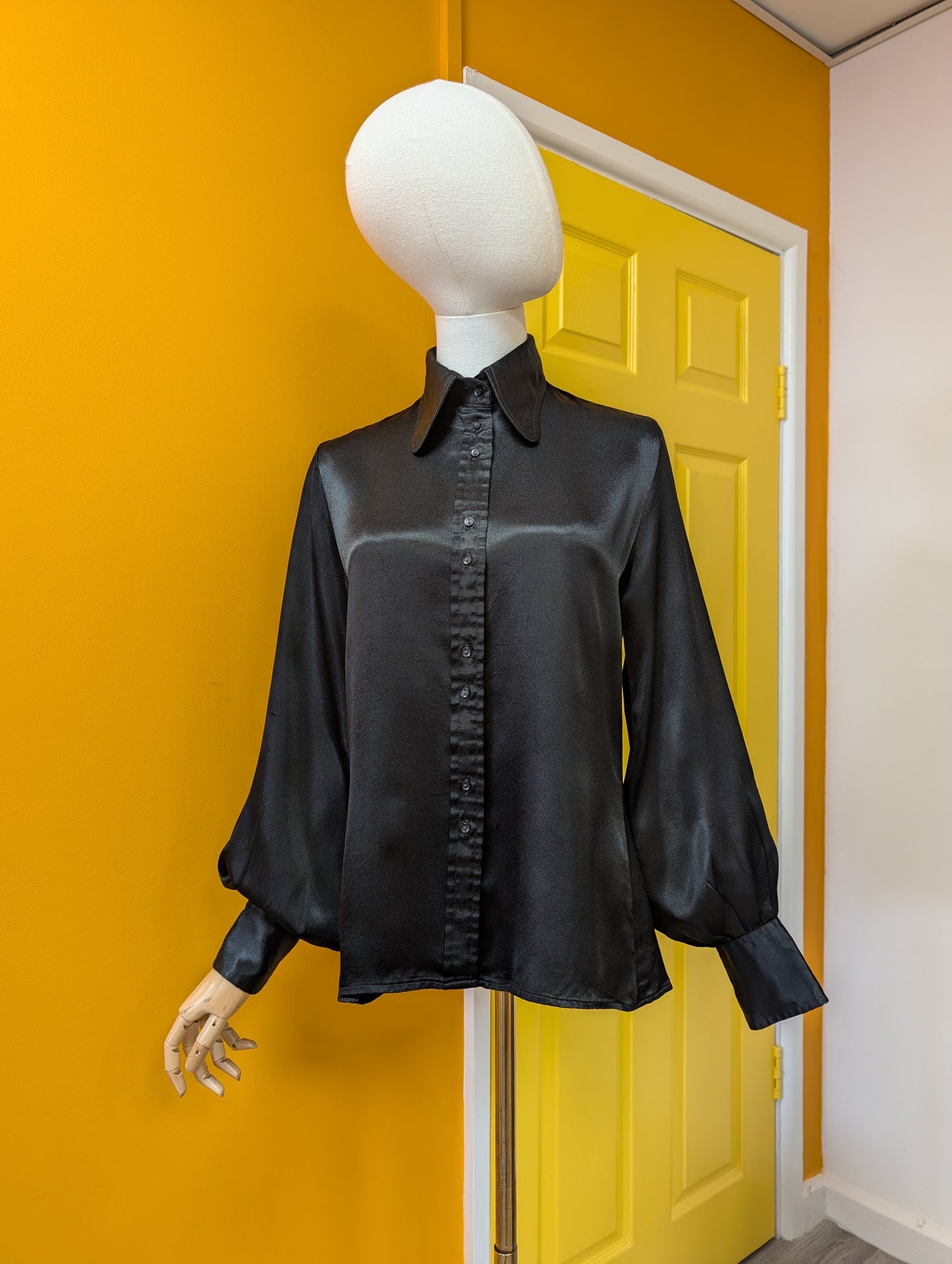60s/70s Ben Sherman black satin shirt - S