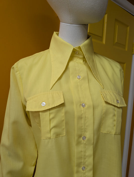 1970s Brutus yellow dagger collar shirt - M