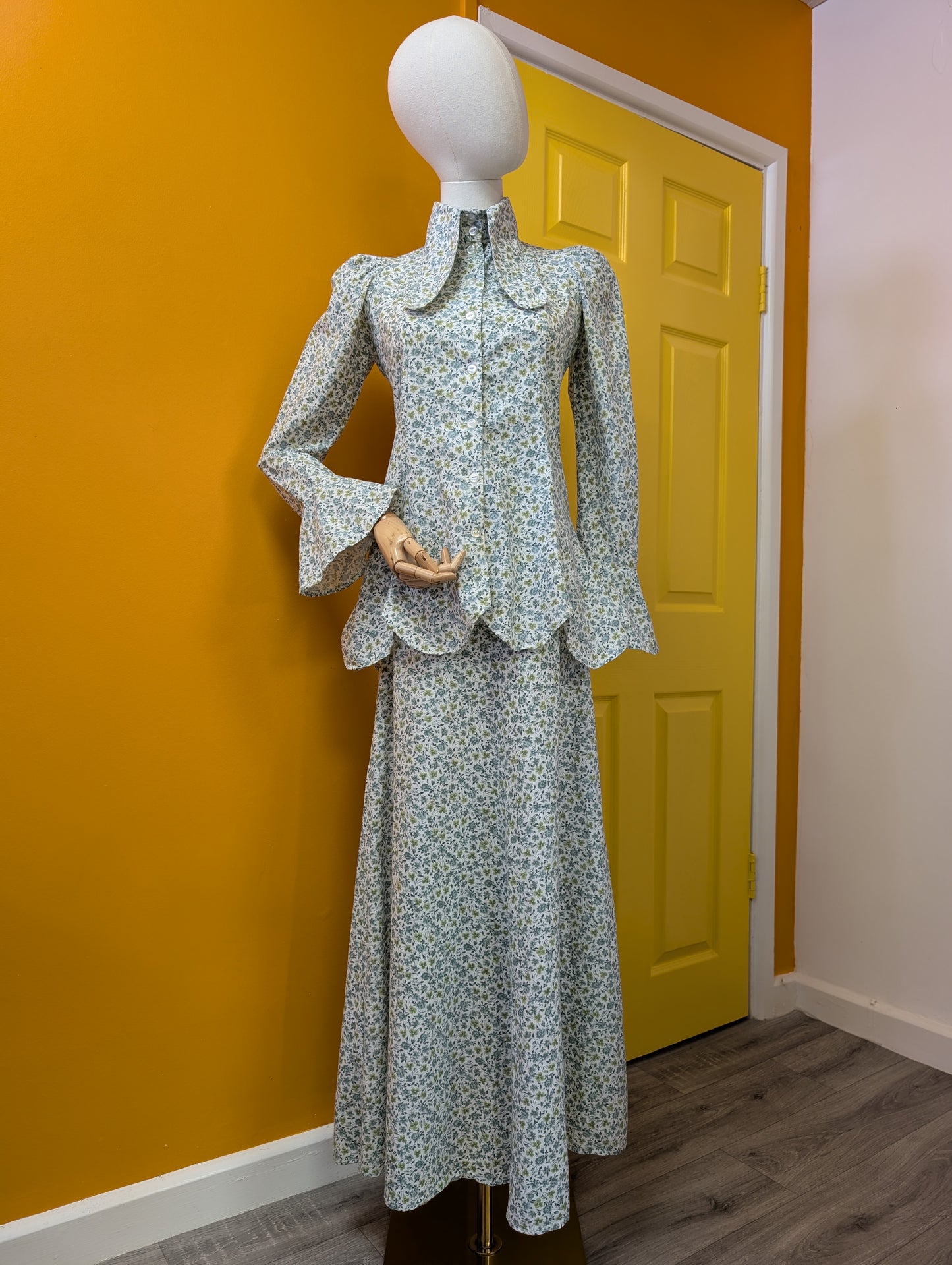 1970s Mabs cotton shirt and maxi skirt - XS/S