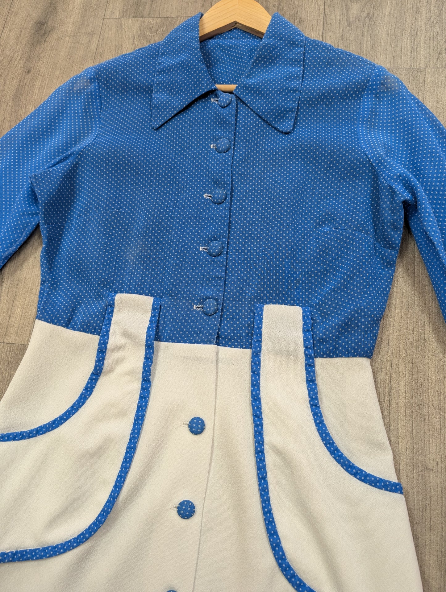 60s/70s blue & white dress - M/12