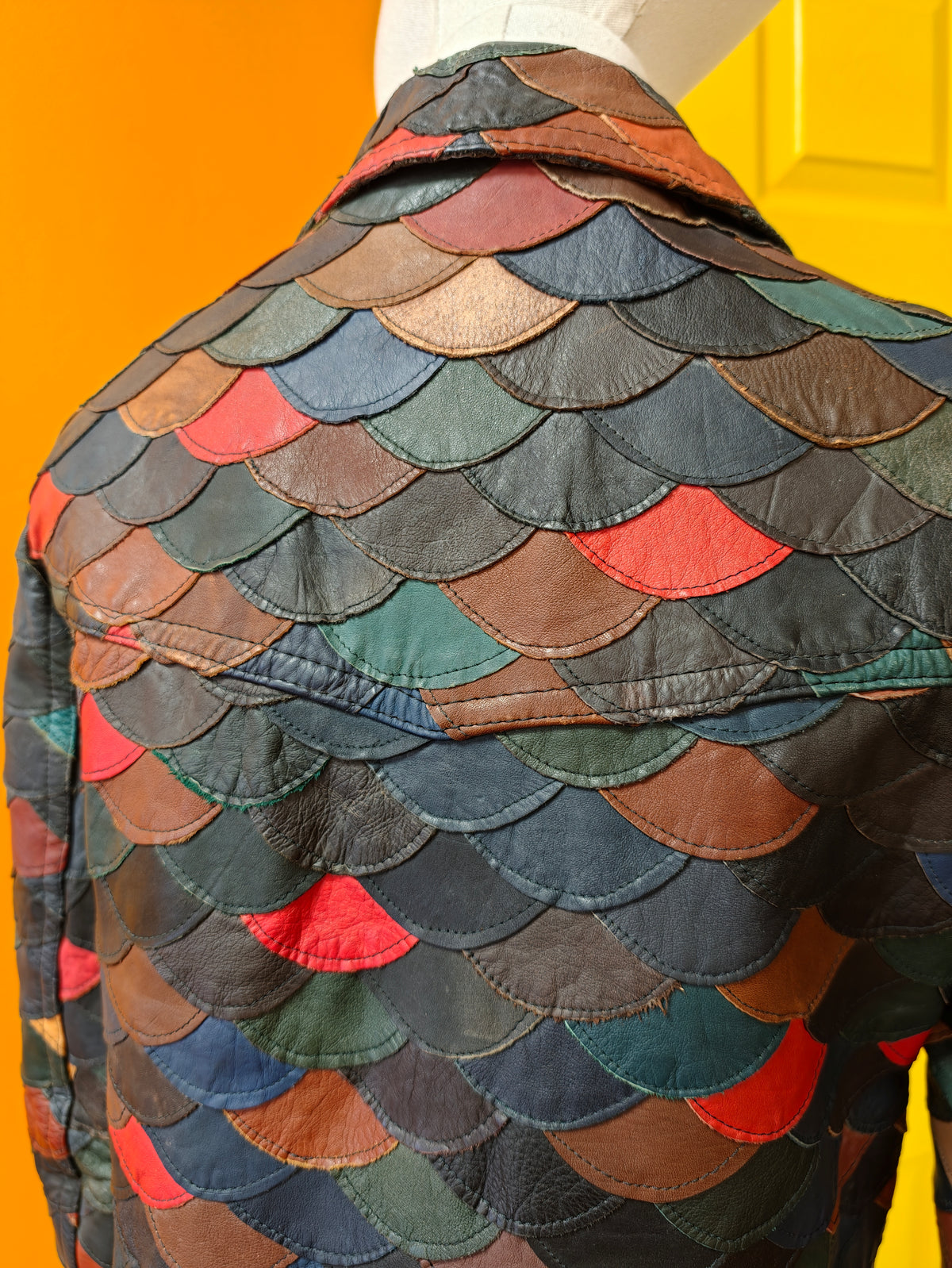 1970s fish scale patchwork leather jacket - XS/S