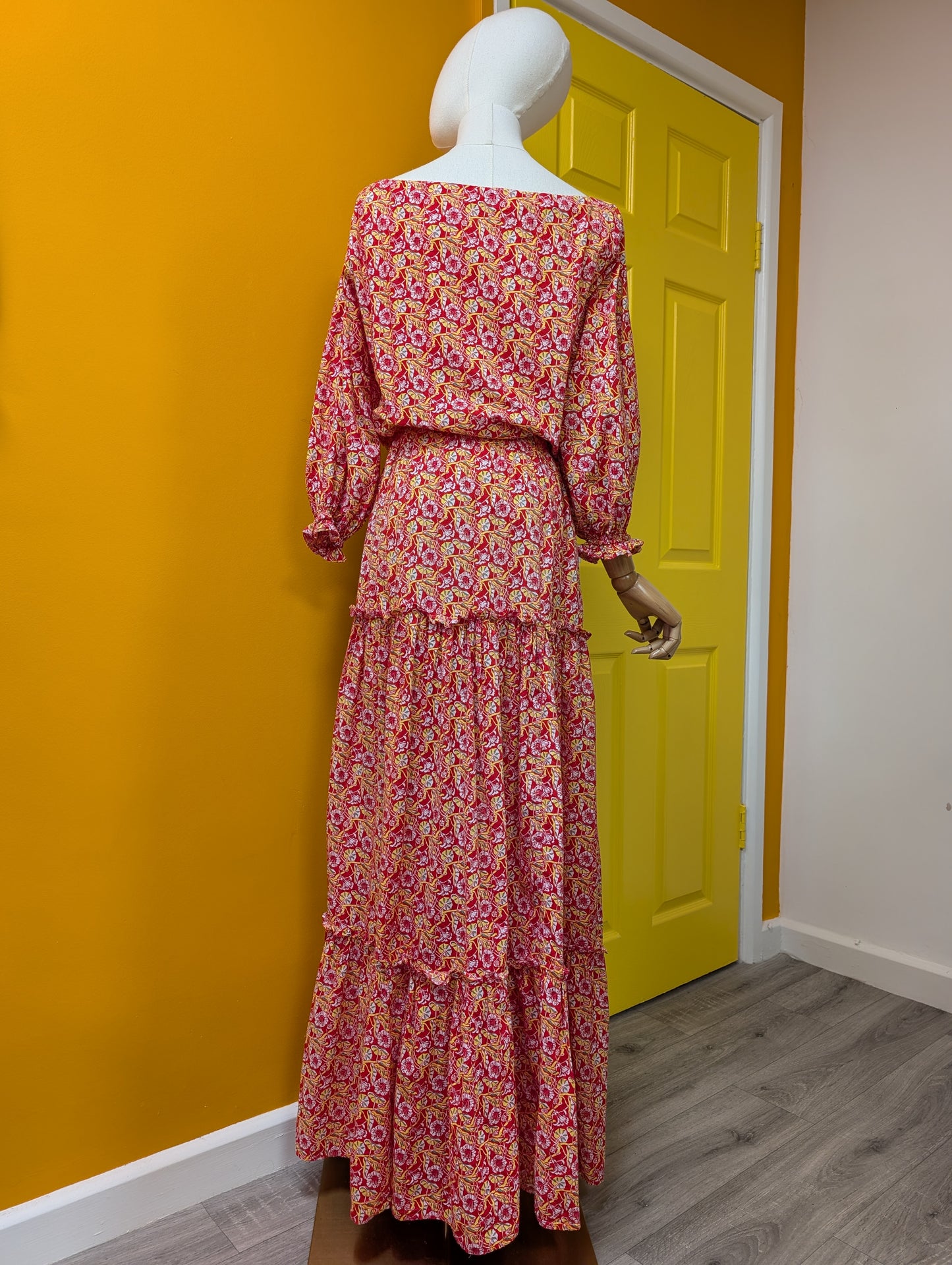 1970s Laura Ashley made in Wales red tiered maxi dress - S