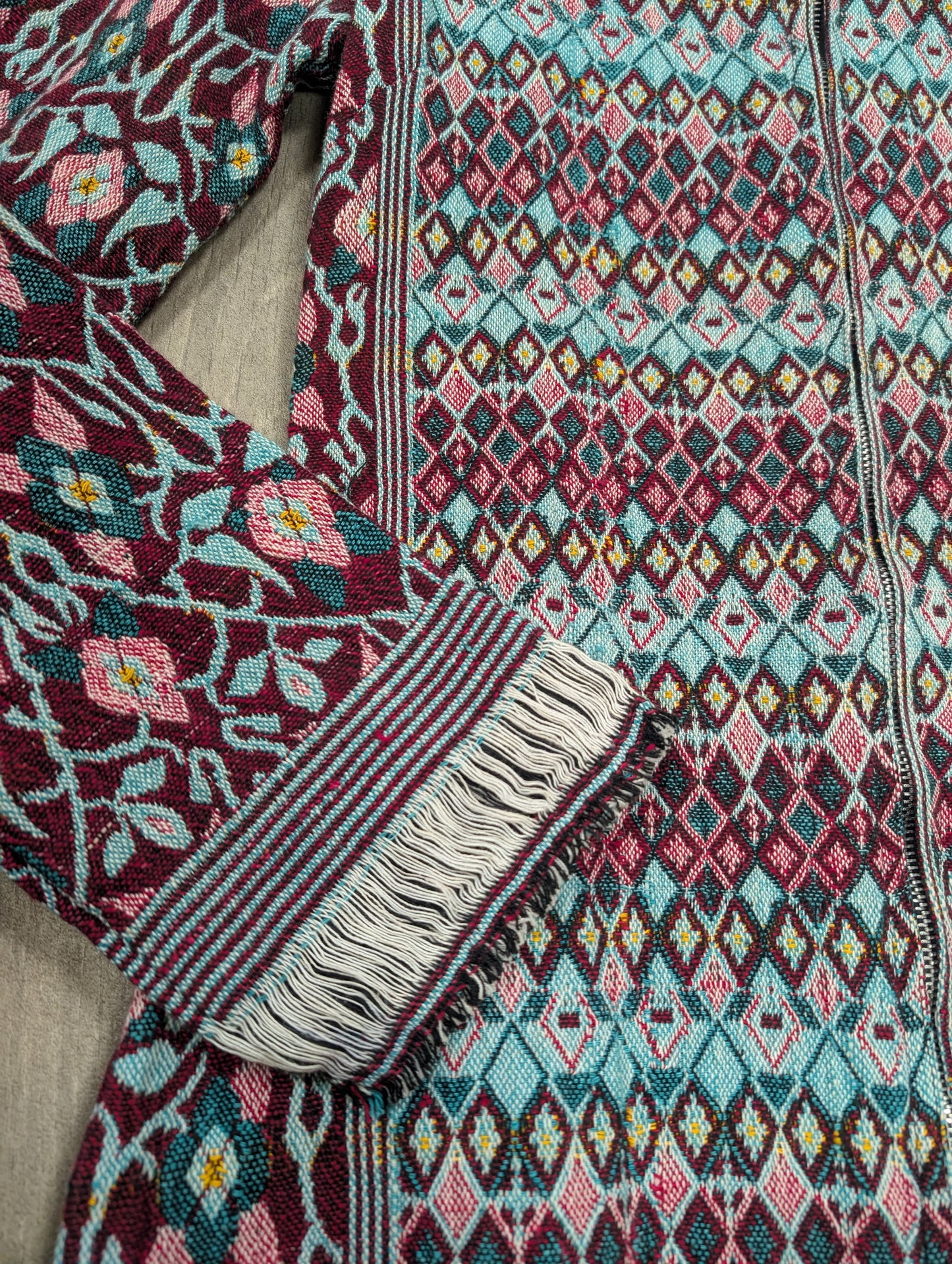 60s/70s cotton tapestry hooded maxi coat - XS