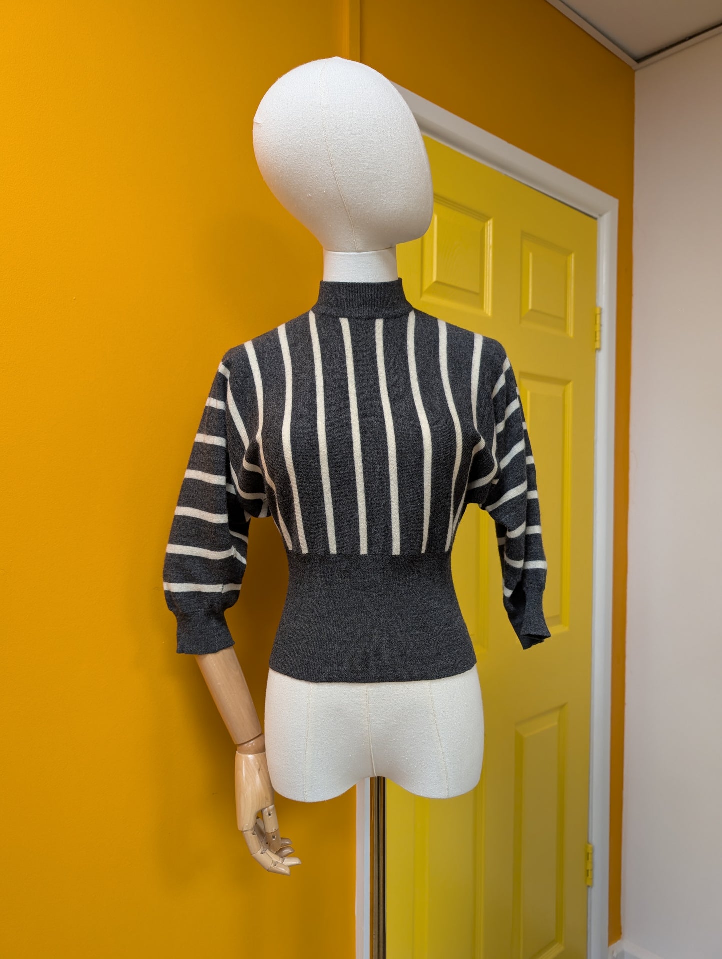 John Laing pure new wool striped batwing jumper - XS