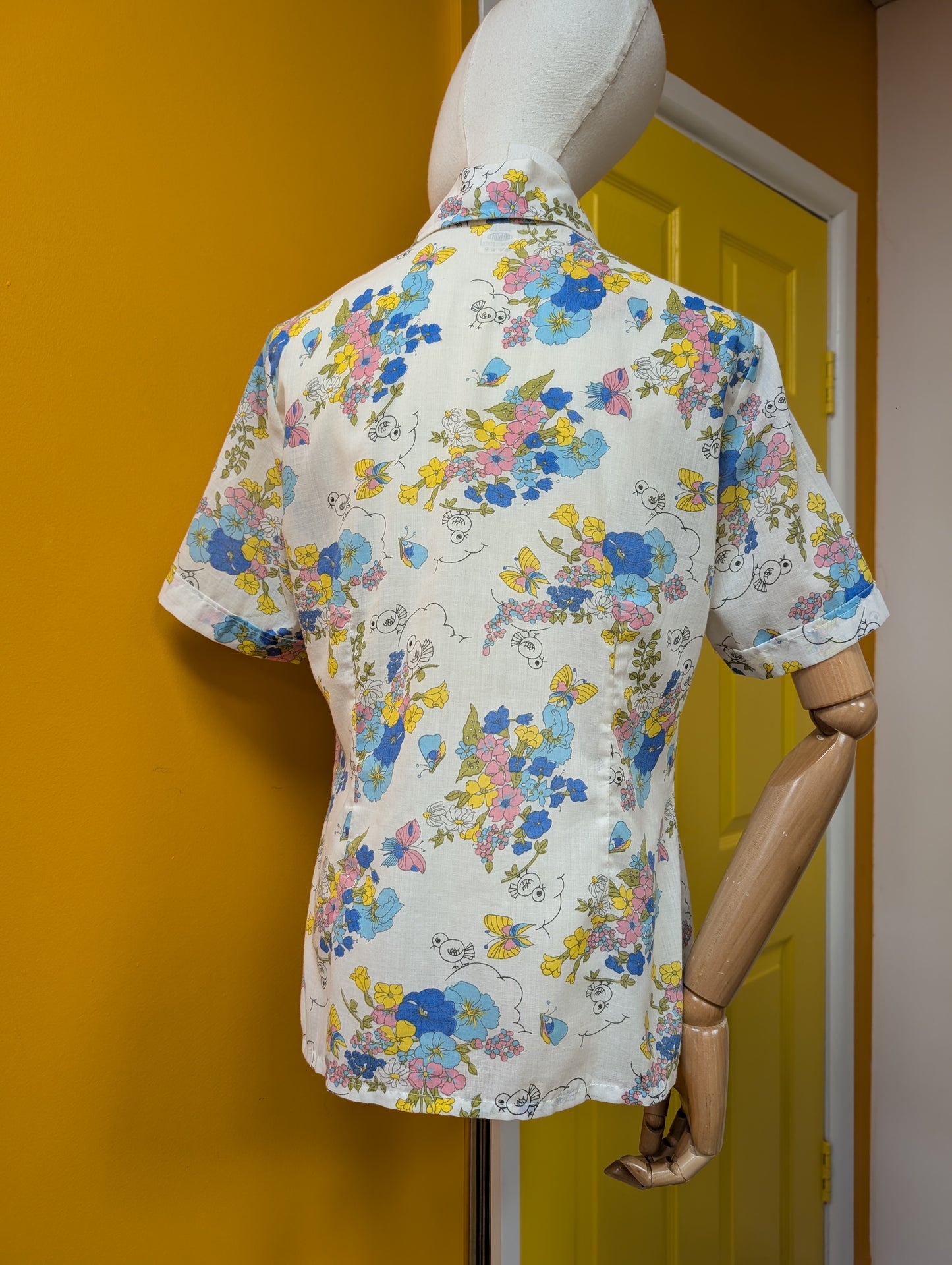 1970s novelty print dagger collar shirt - M/12/14