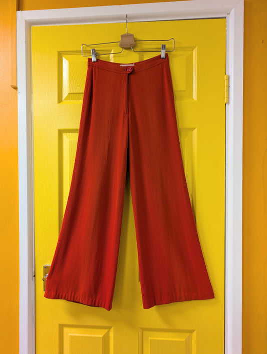 60s/70s Louis London red crepe flares - 23"/24" waist