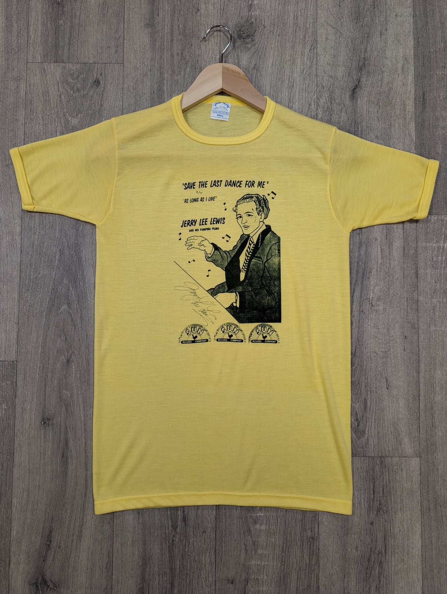 1980s Jerry Lee Lewis Sun Records yellow t-shirt