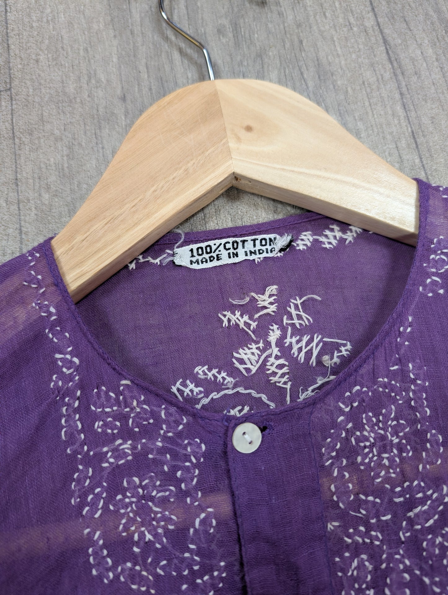 1970s purple Indian cotton embroidered top - XS/S