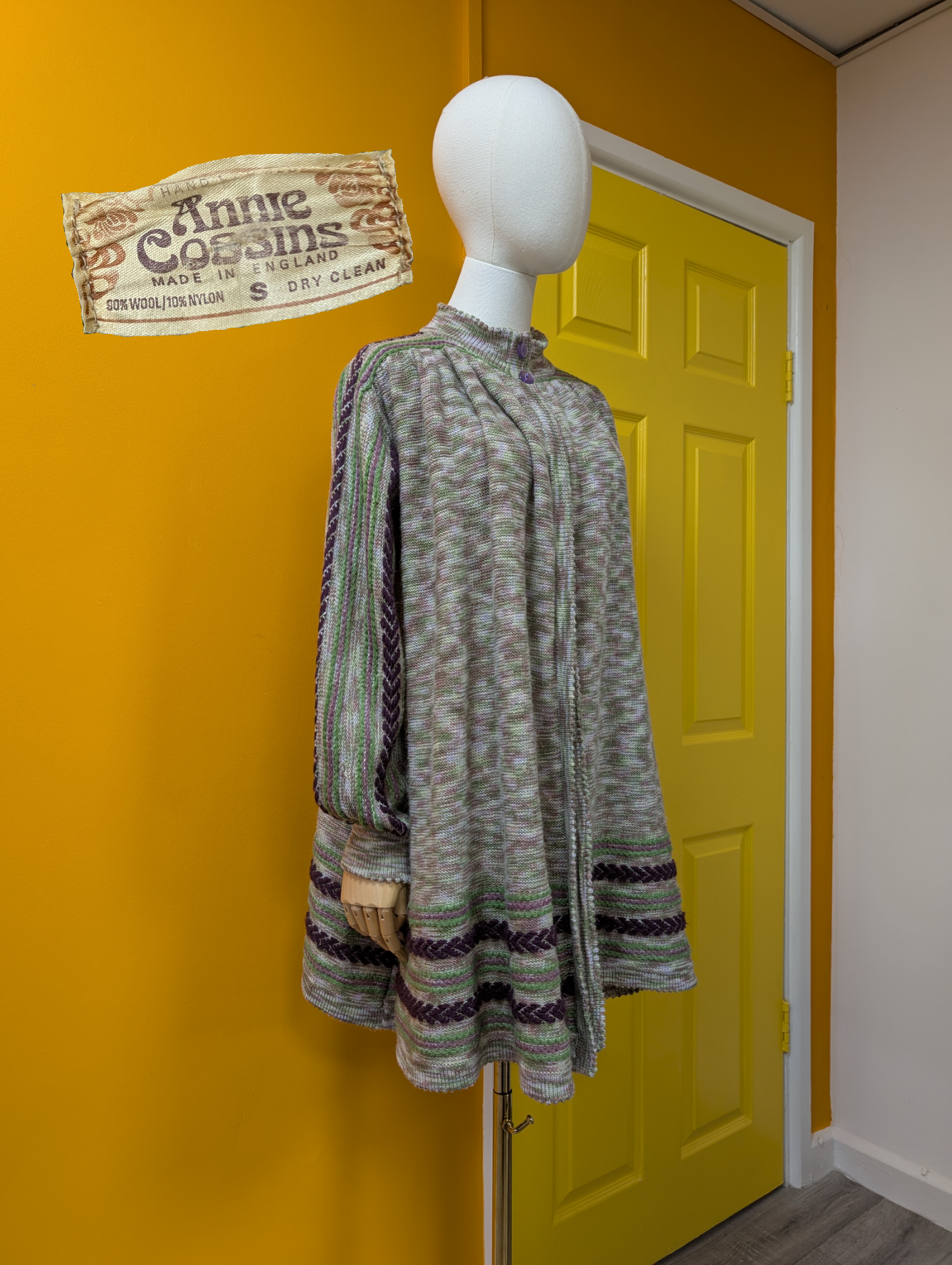 1970s Annie Cossins hand loomed wool blend cardigan