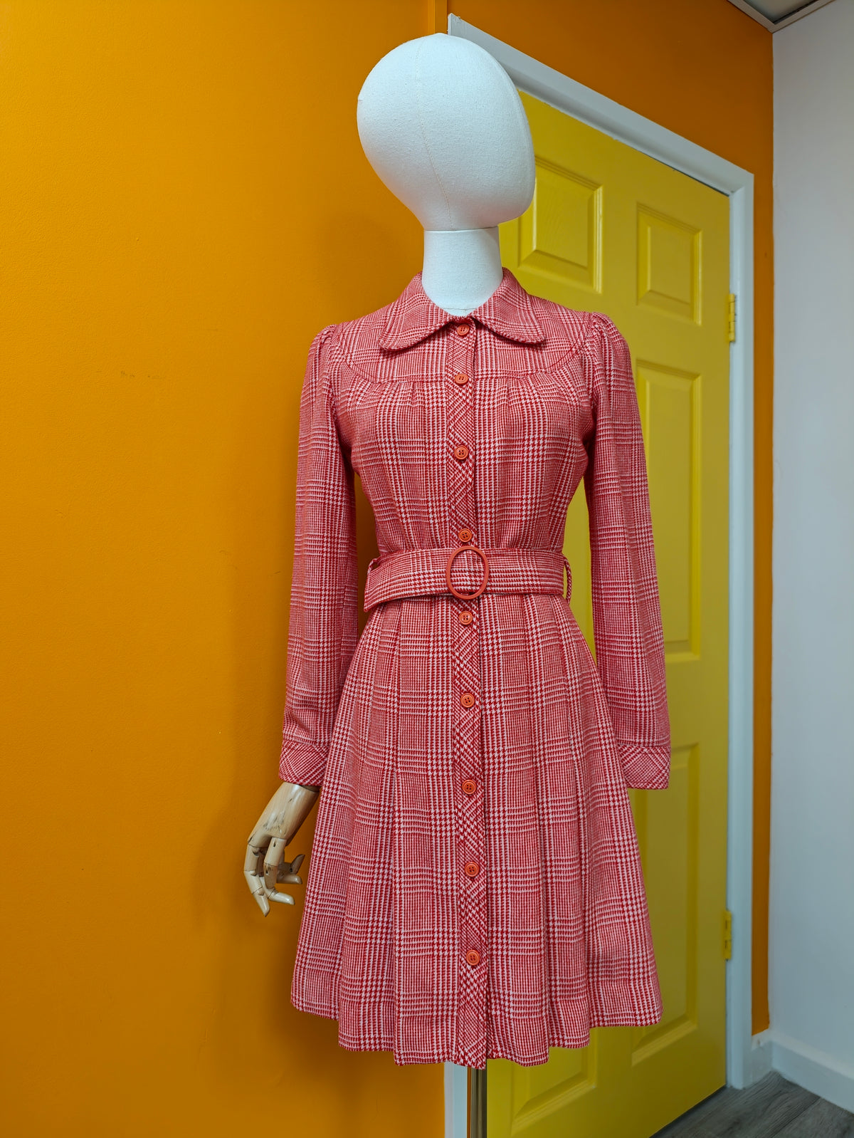 Early 1970s Betty Barclay red check wool blend dress - S/8