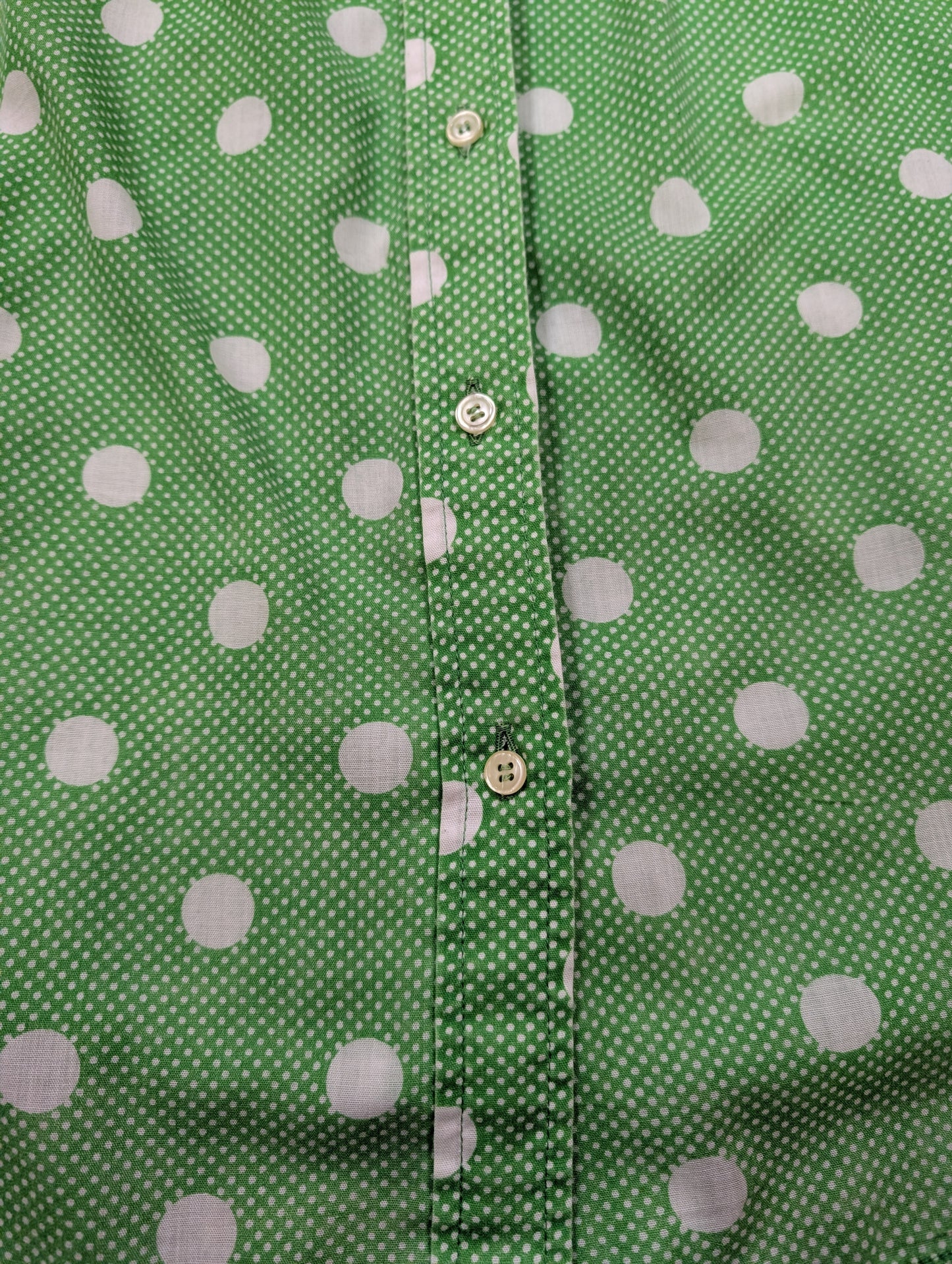 1970s green & white polka dot dagger collar shirt - M