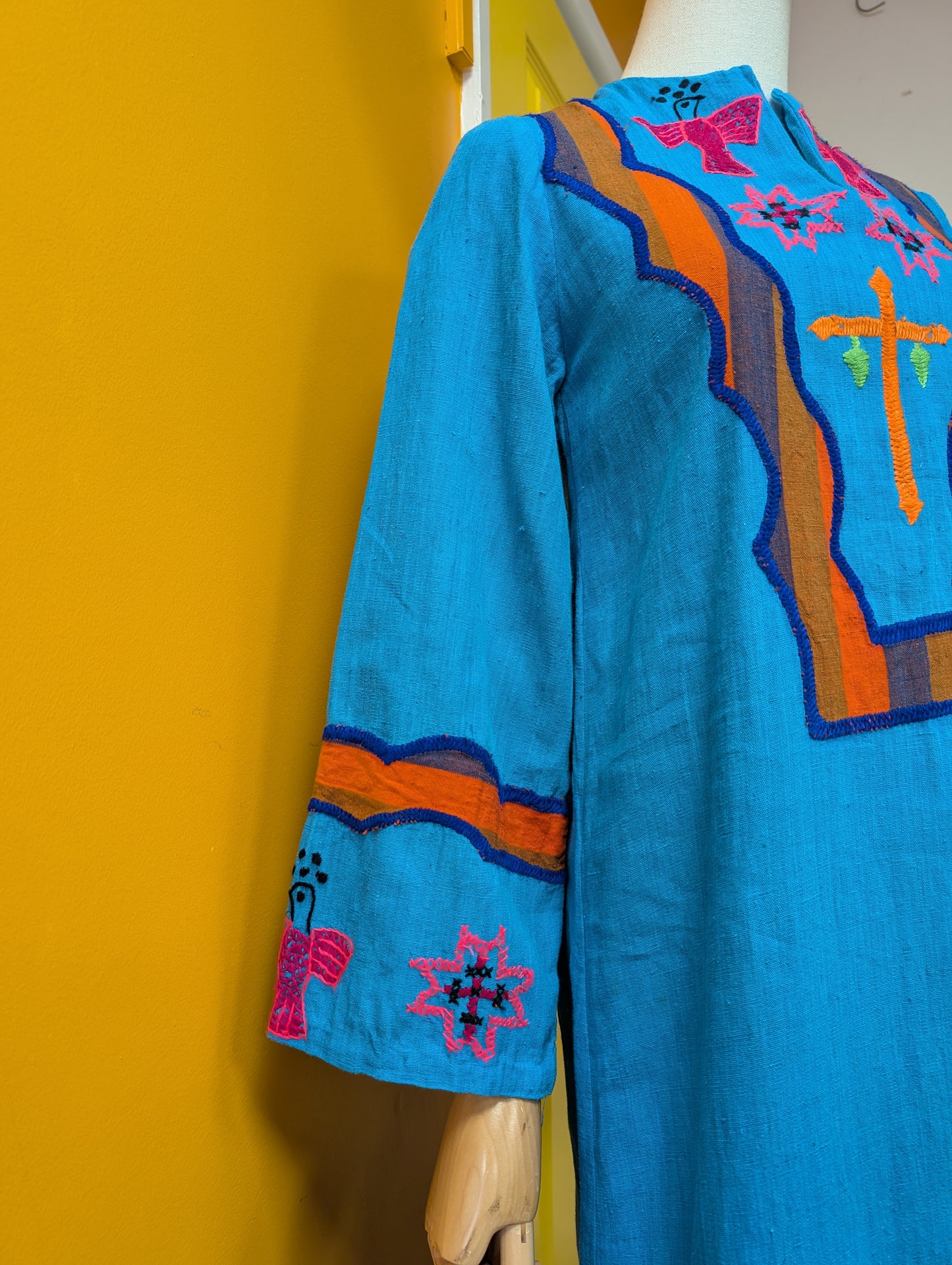 1970s Mexican embroidered cotton dress - XS