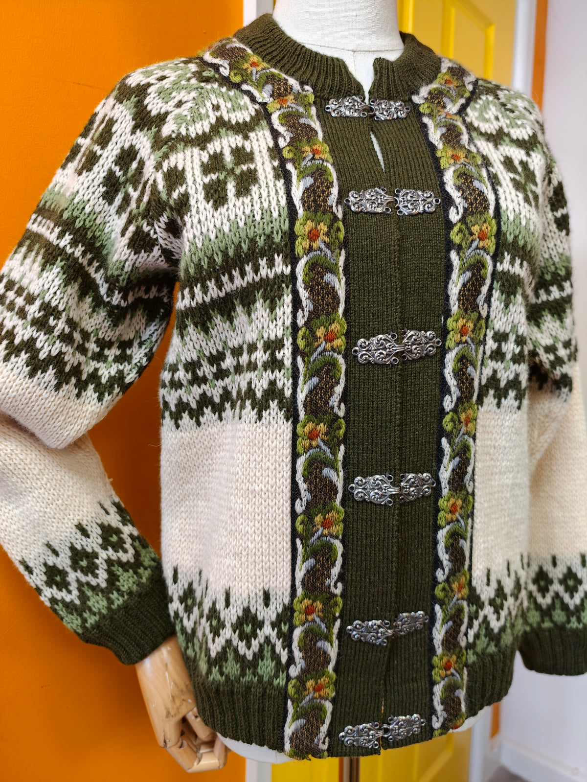 Norwegian green wool cardigan - S