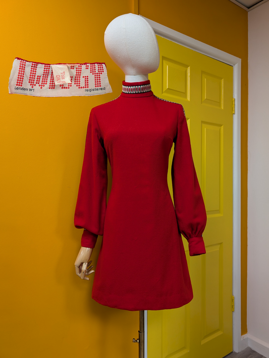 1960s Twiggy red wool mini dress - XS/S
