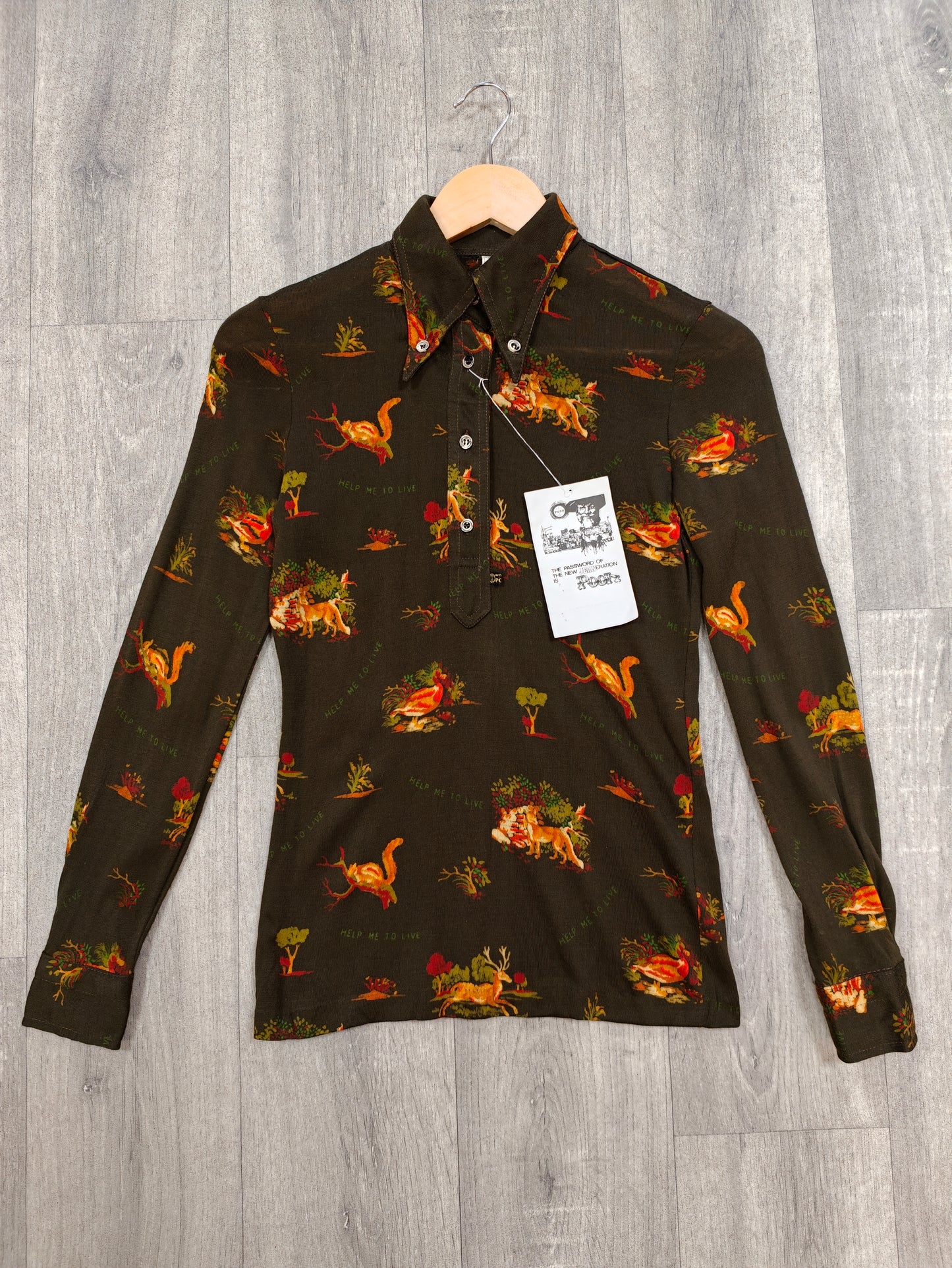 Deadstock 1970s Pooh novelty print 'Help me to live' shirt - XS