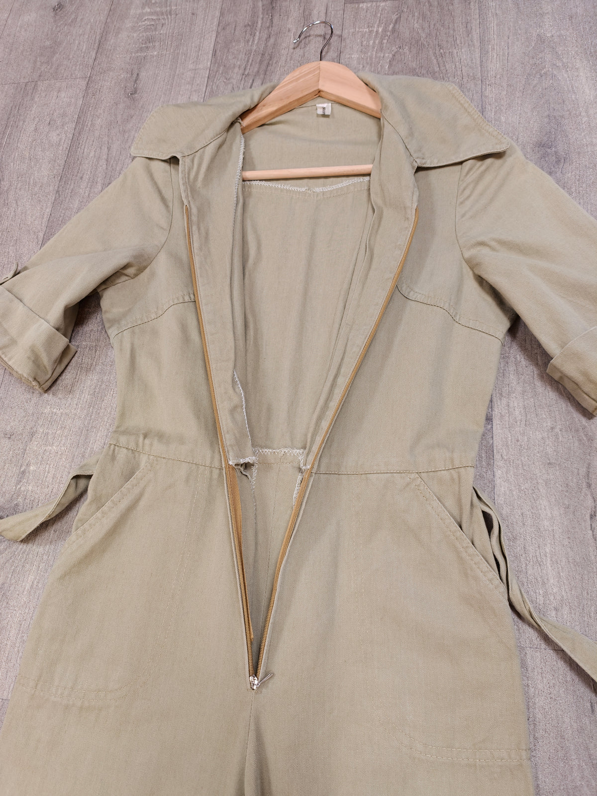 1970s khaki green jumpsuit - XS/S/6/8