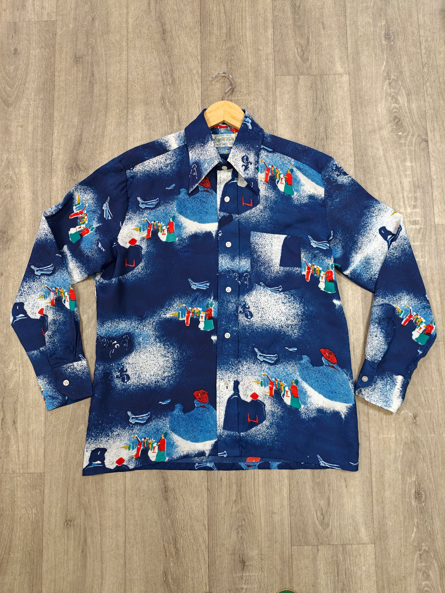 1970s Kmart novelty print dagger collar shirt
