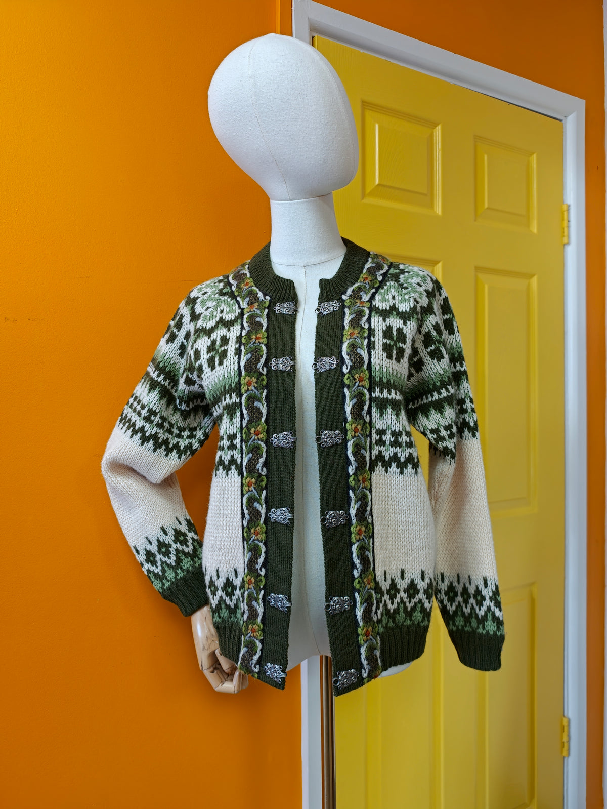 Norwegian green wool cardigan - S