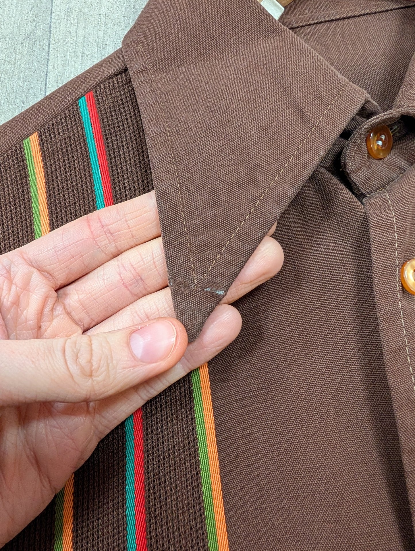 60s/70s brown cotton mesh shirt