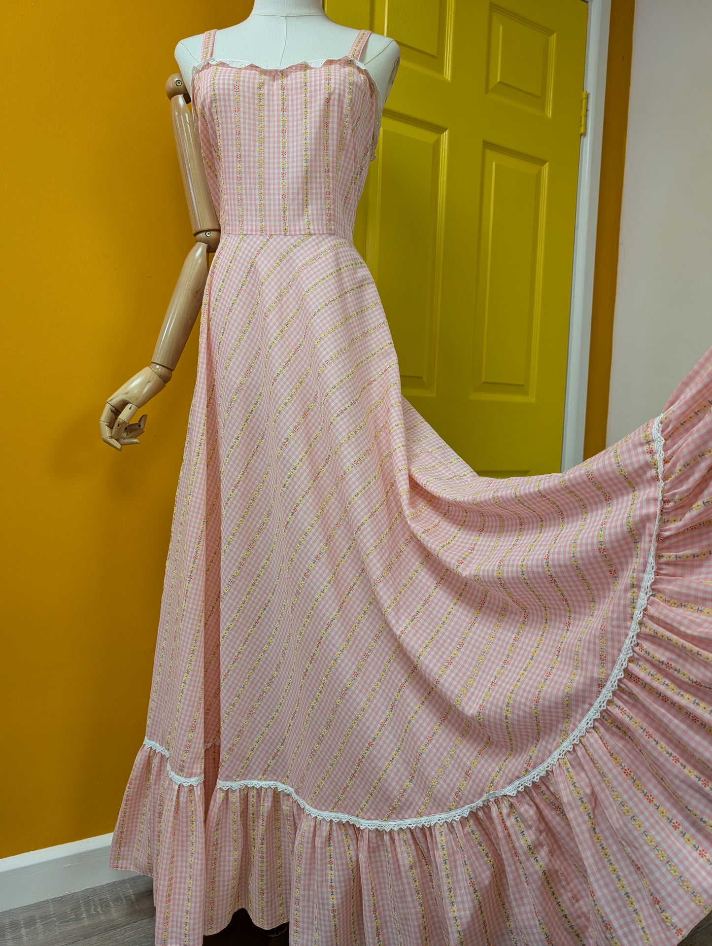 1970s pink floral maxi dress - S/M/10/12