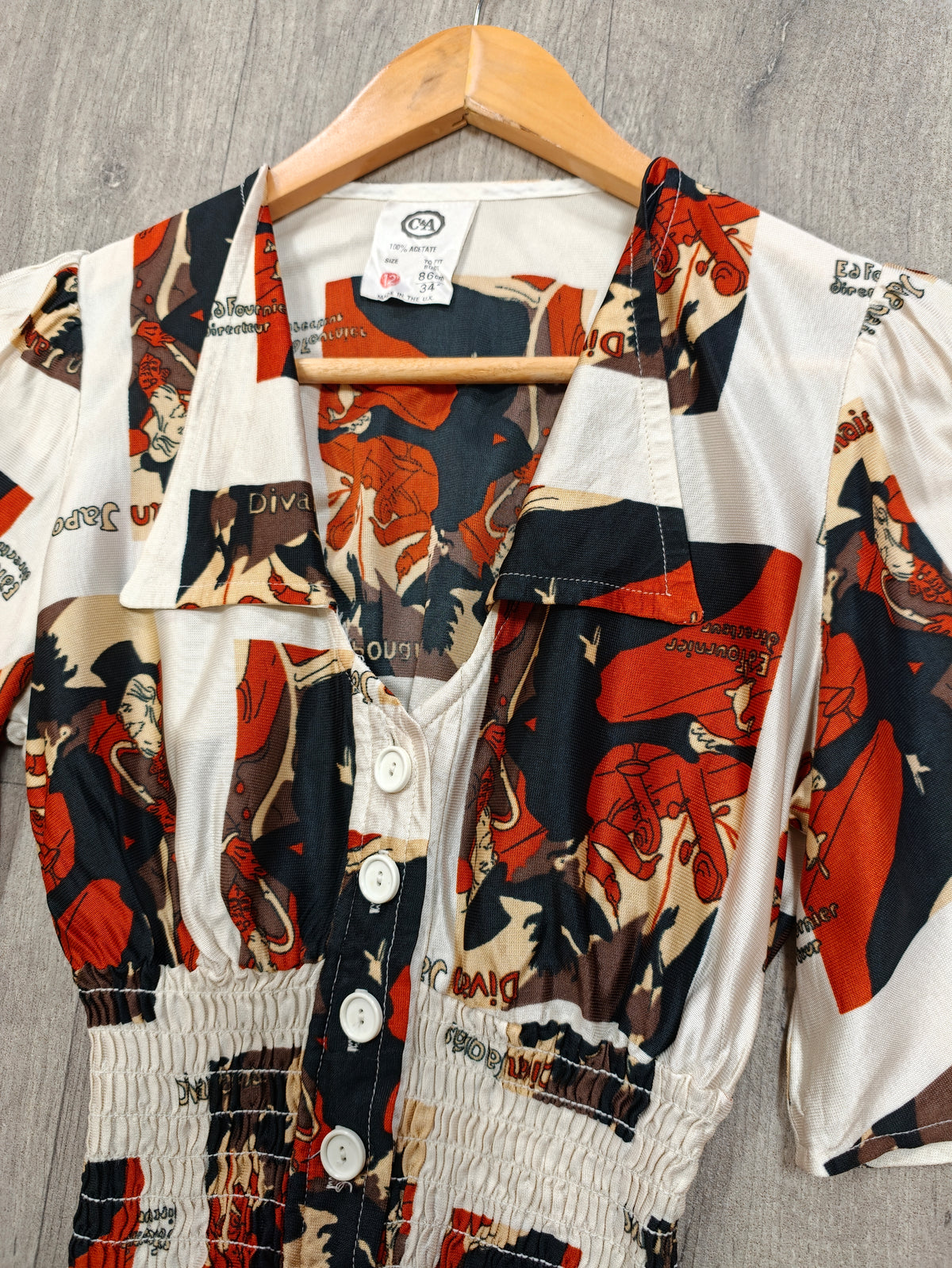 1970s C&A Toulouse Lautrec novelty print top - XS