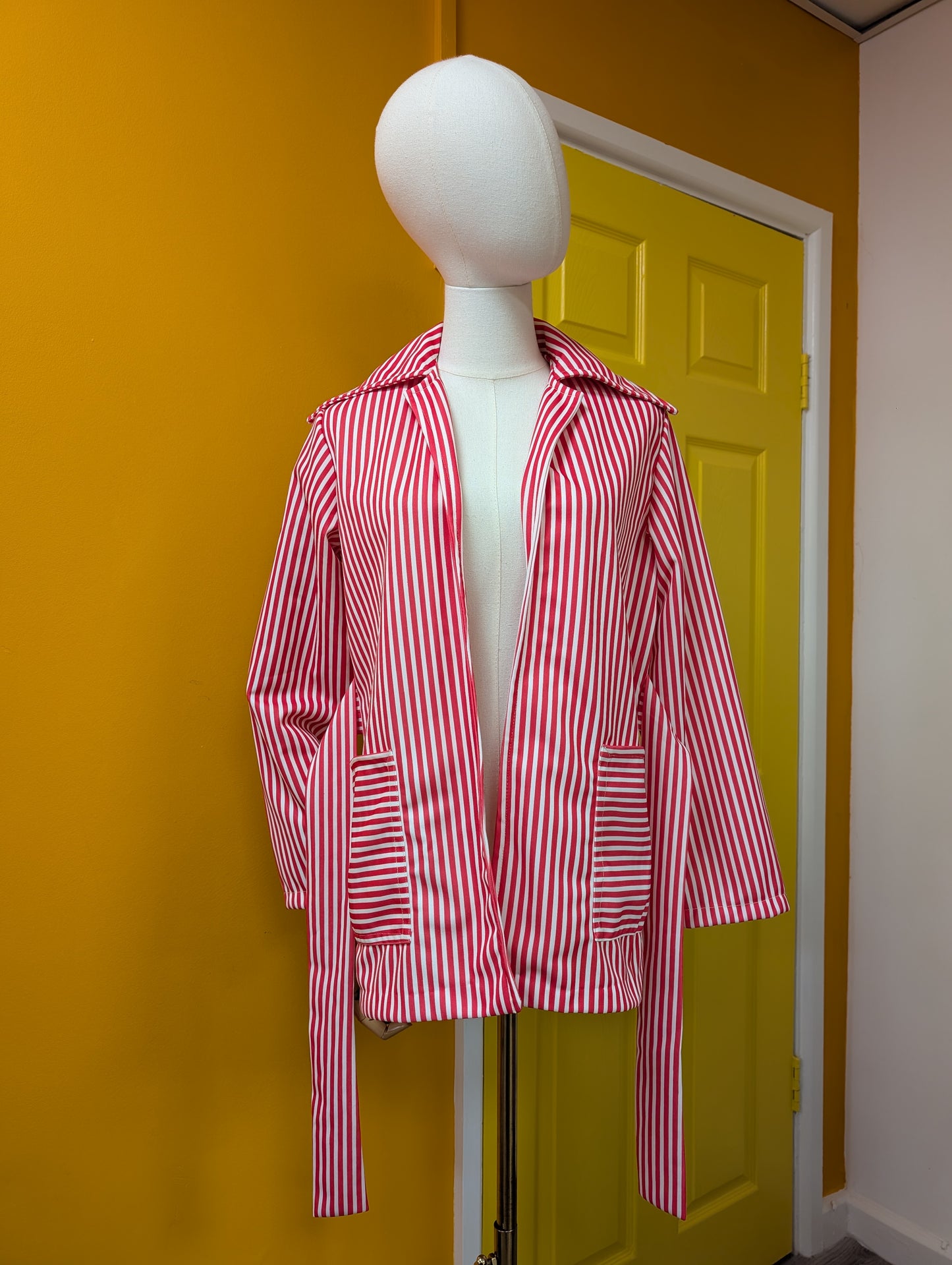 1970s pink & white striped jacket - S