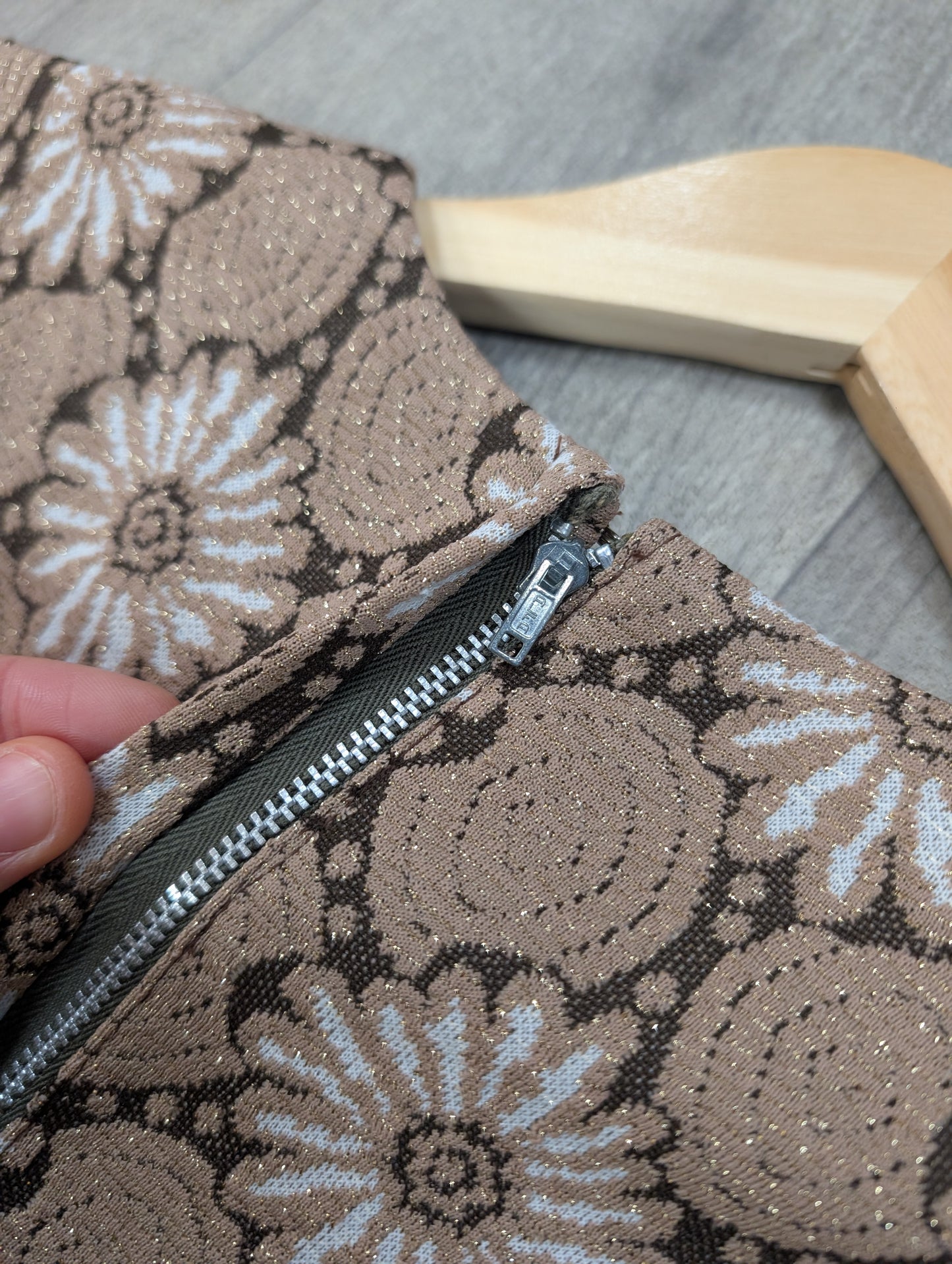 1960s gold crimplene dress - L/16