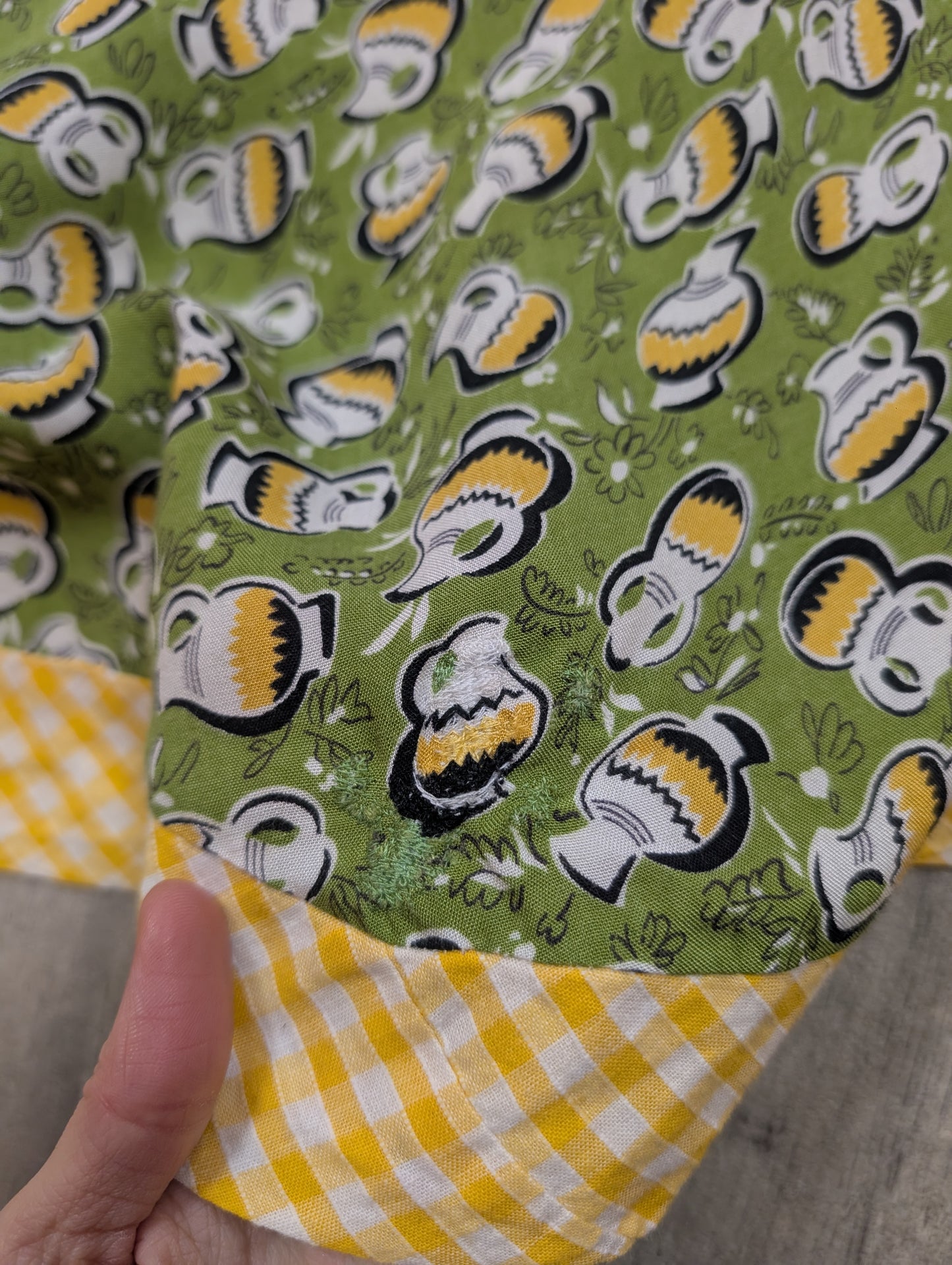 1970s Miss Mouse green & yellow novelty print dress - S/8