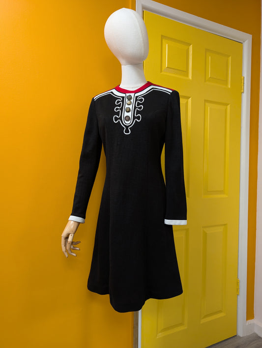 1970s black/red/white dress - S/10
