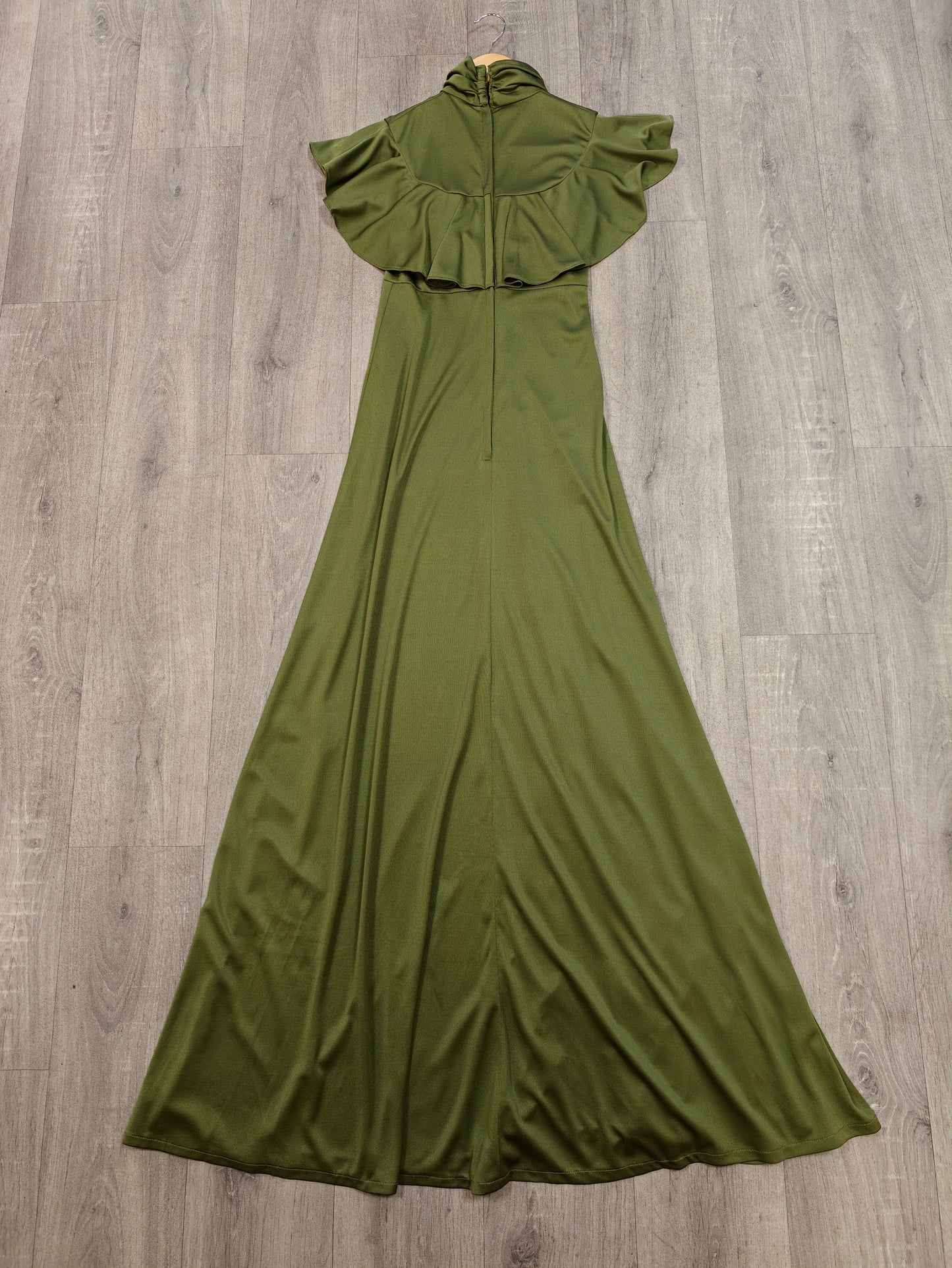 1970s Irvine Sellars green crimplene maxi dress - XS/6
