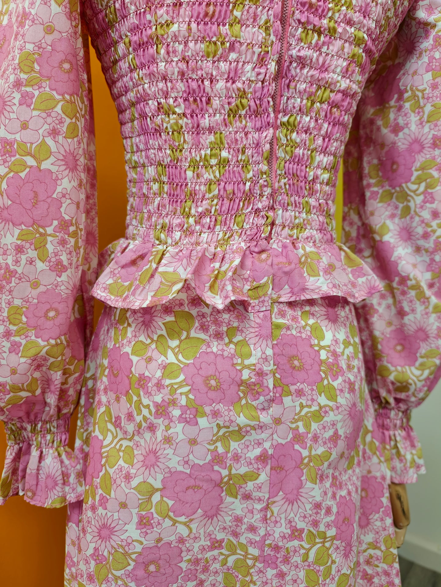 60s/70s pink floral maxi dress - XS/6