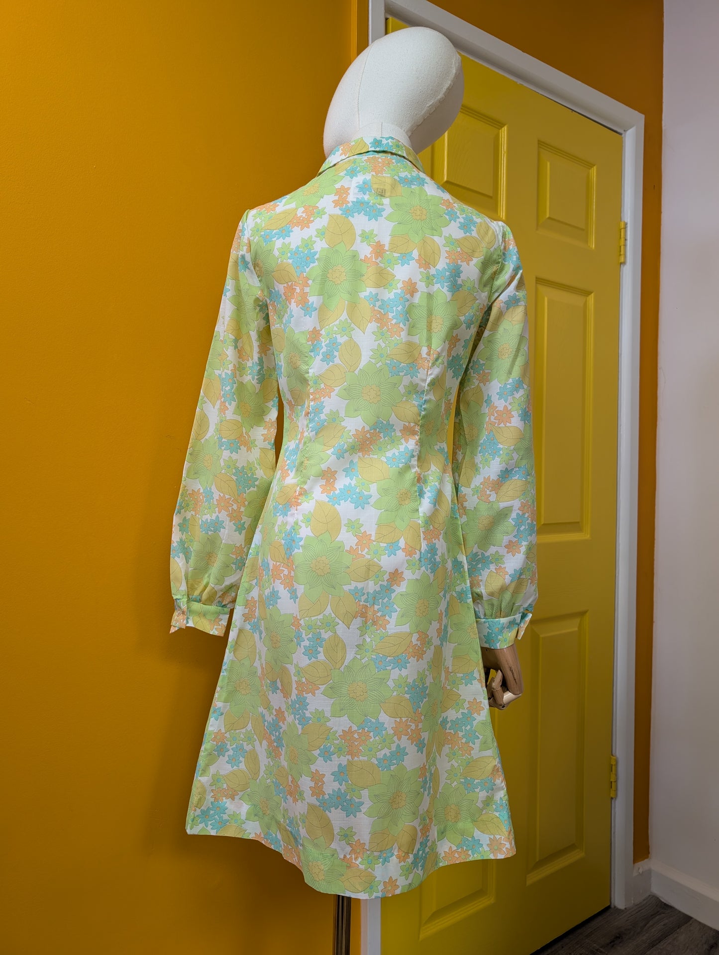 60s/70s Devonshire Lady green floral dress - S/8/10