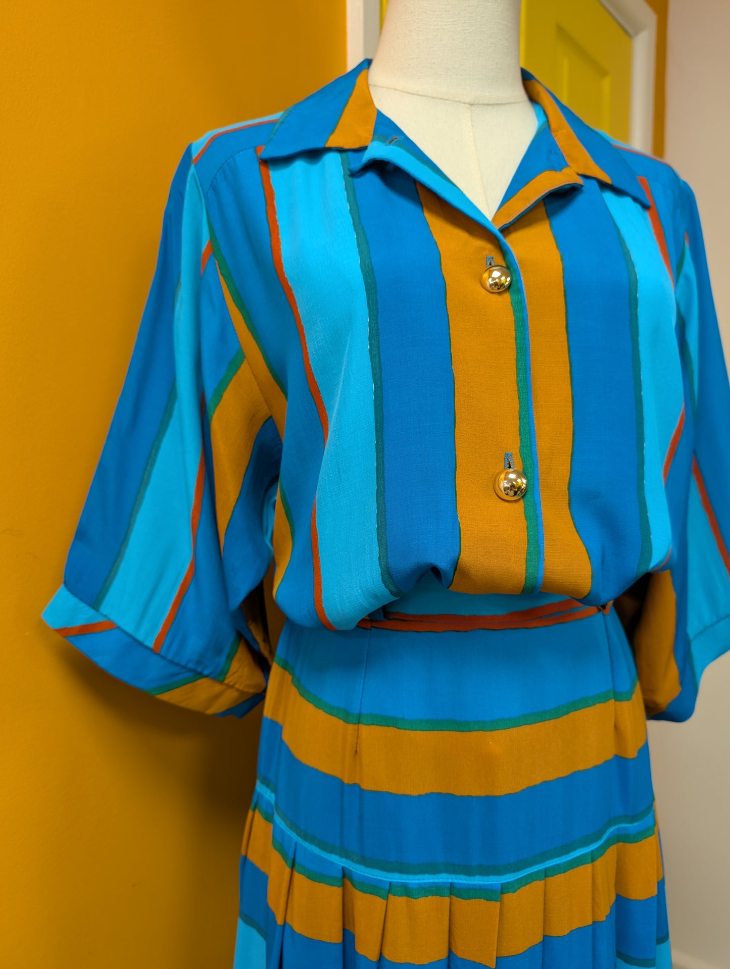 80s/90s Legacy striped shirt & skirt set - XS/S/6/8