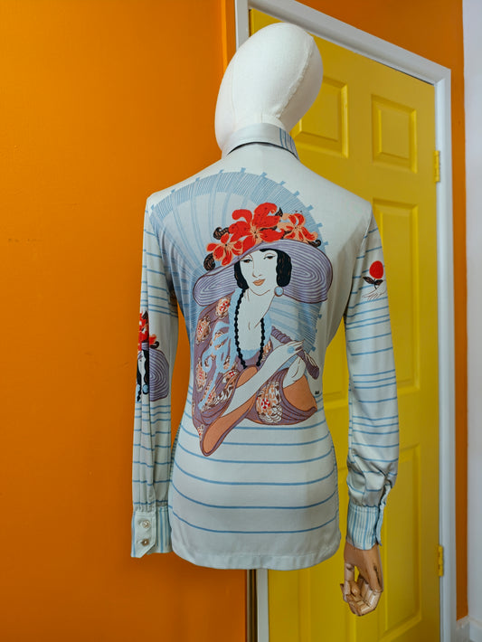 1970s novelty Helen Dryden print dagger collar shirt - S