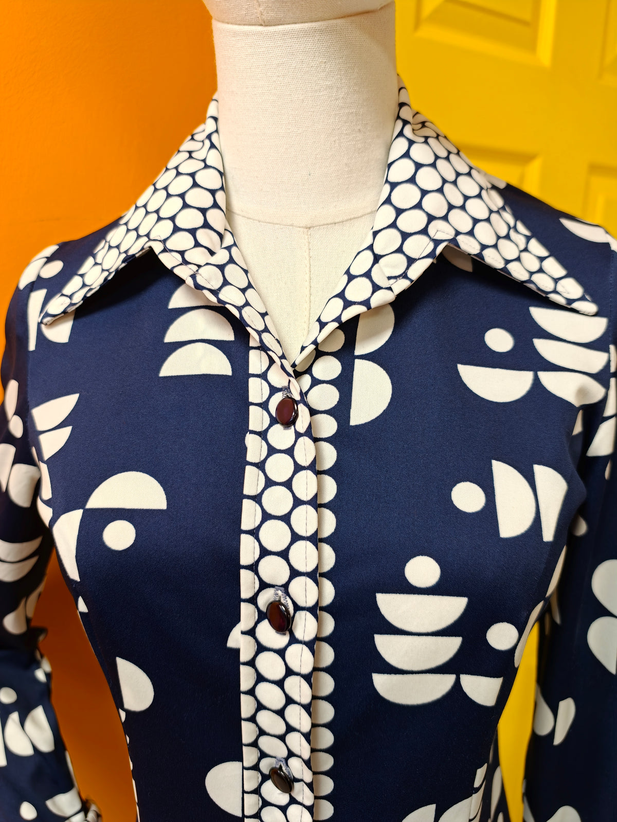 1970s navy/white shirt - XS/S