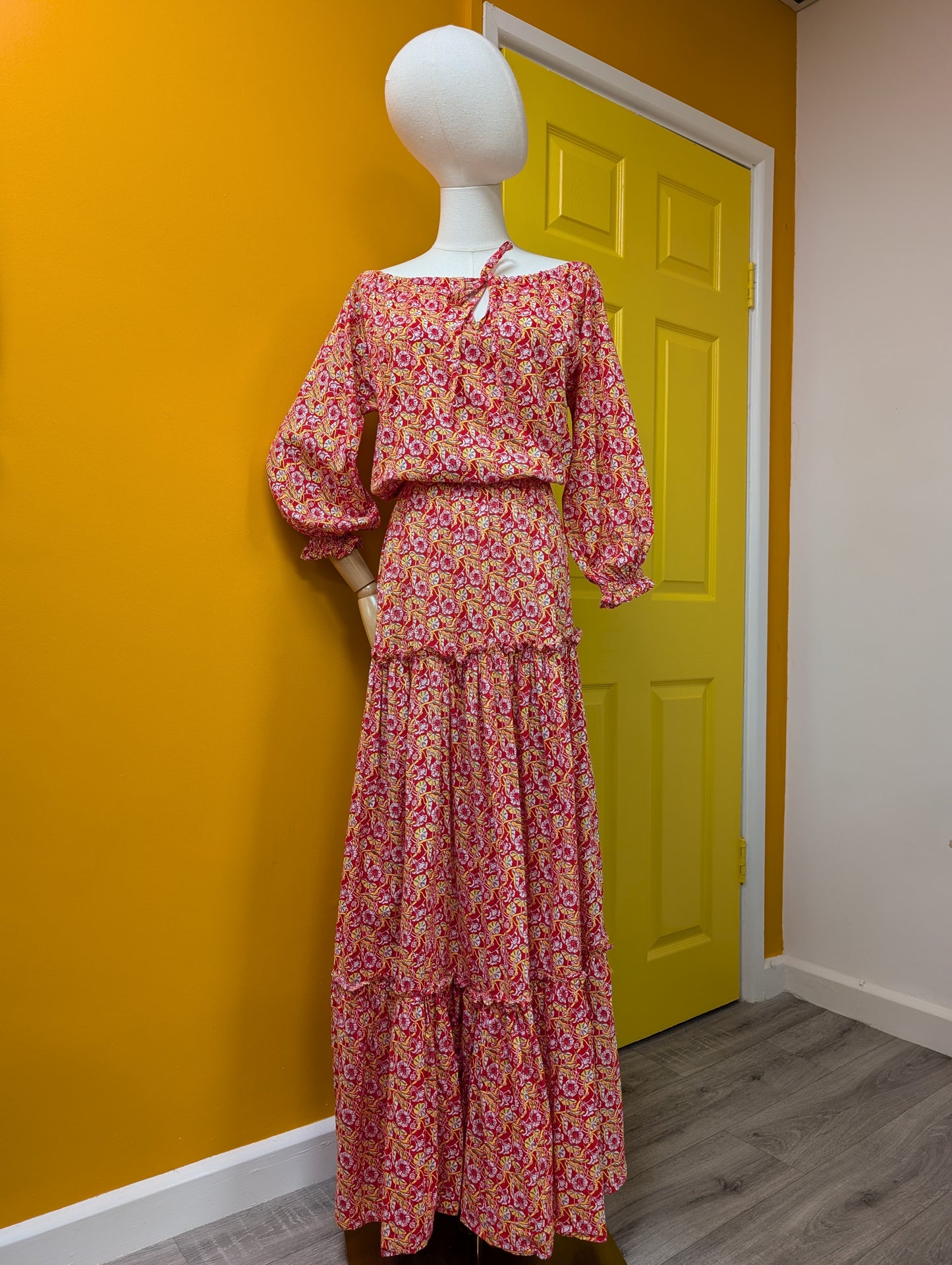 1970s Laura Ashley made in Wales red tiered maxi dress - S