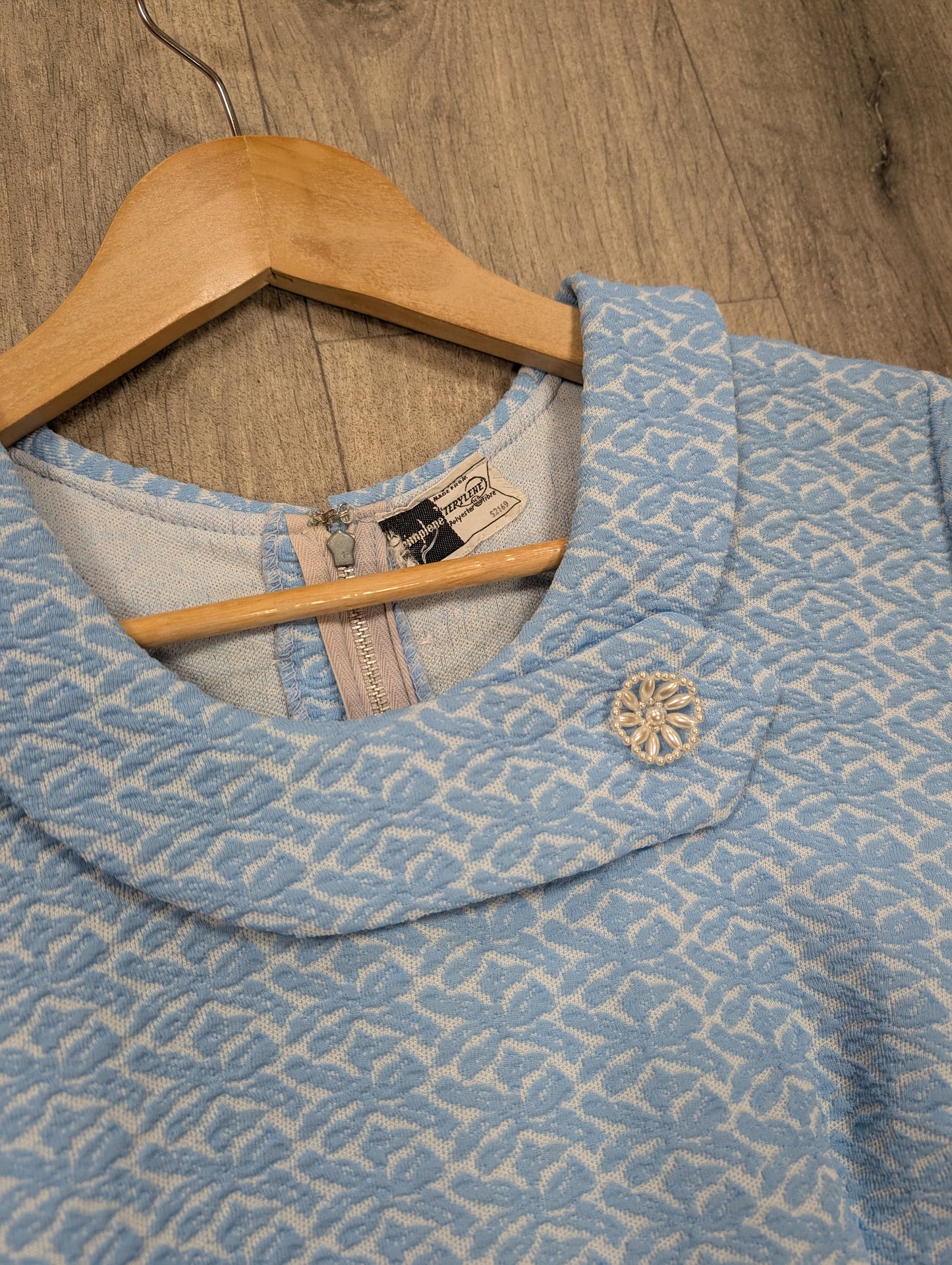 1960s blue crimplene dress - L/16