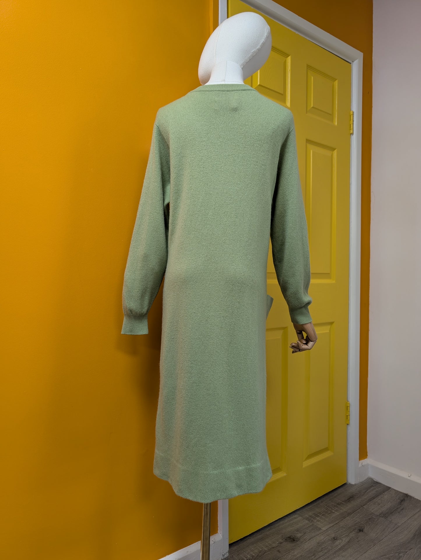 Gorgeous 1960s Bonnie Cashin Ballantyne cashmere long green cardigan