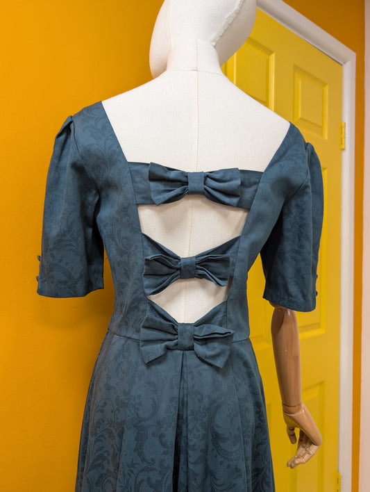 1980s Laura Ashley green dress with  back bows - S/8/10