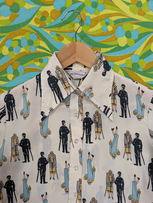 1970s novelty Art Deco print dagger collar shirt - S