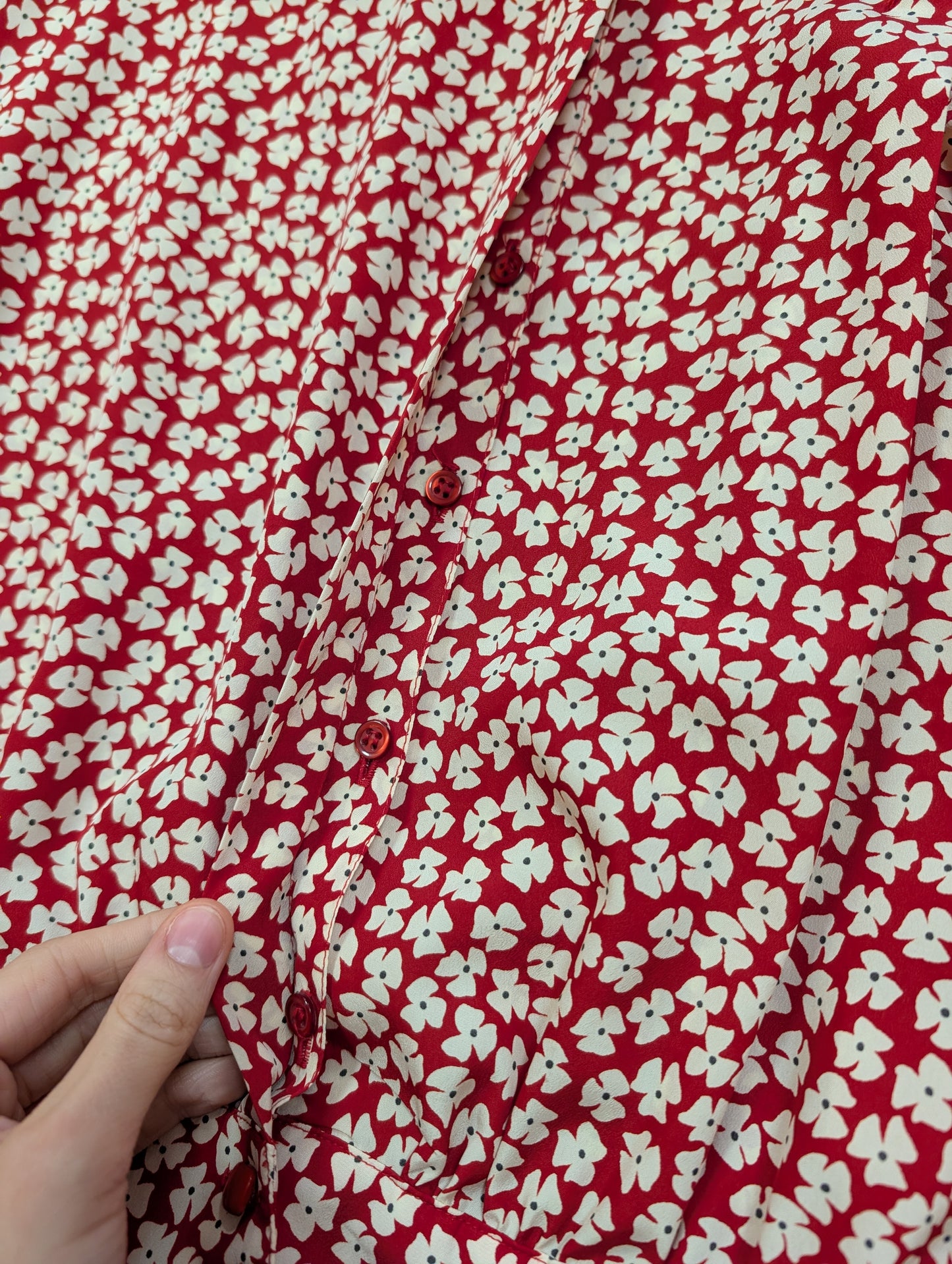 1980s Windsmoor red floral blouse with scarf - S/M